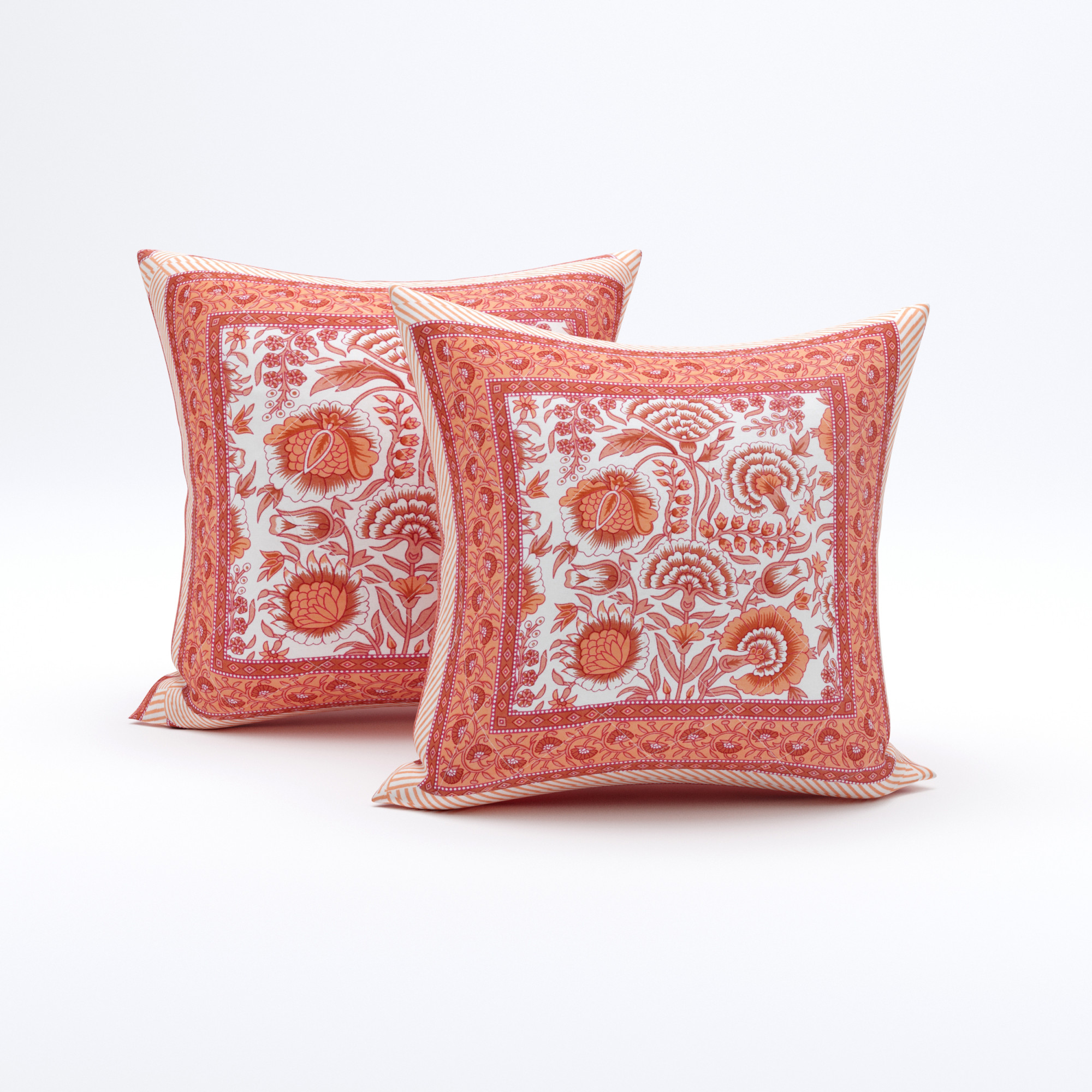 Brown Floral Print Cotton Cushion Cover - Set Of 2 Pieces