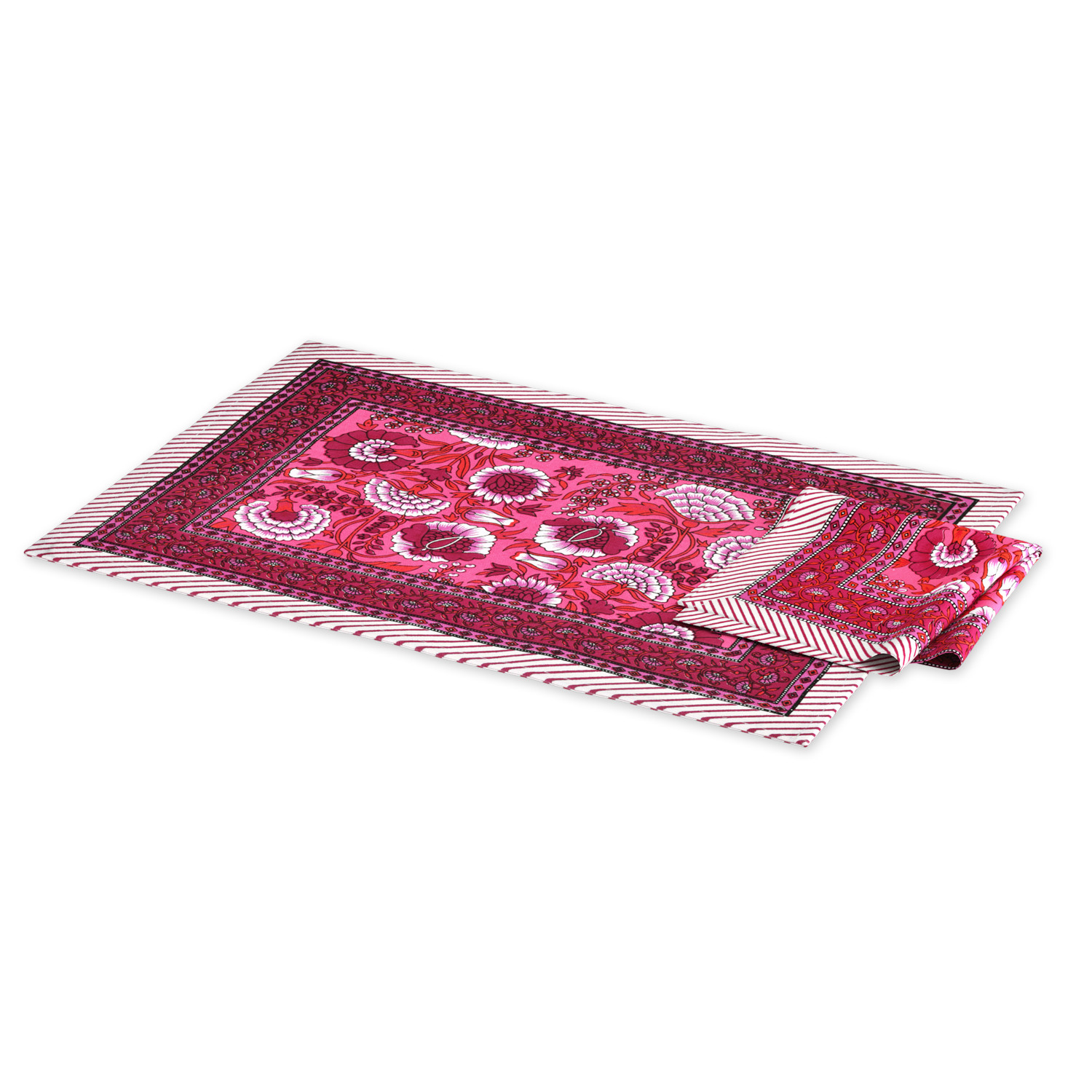 Pink Maroon Floral Printed Pure Cotton Mat and Napkin Set For CenterDining Table - Set Of 12 Pieces 6 Mats 6 Napkins