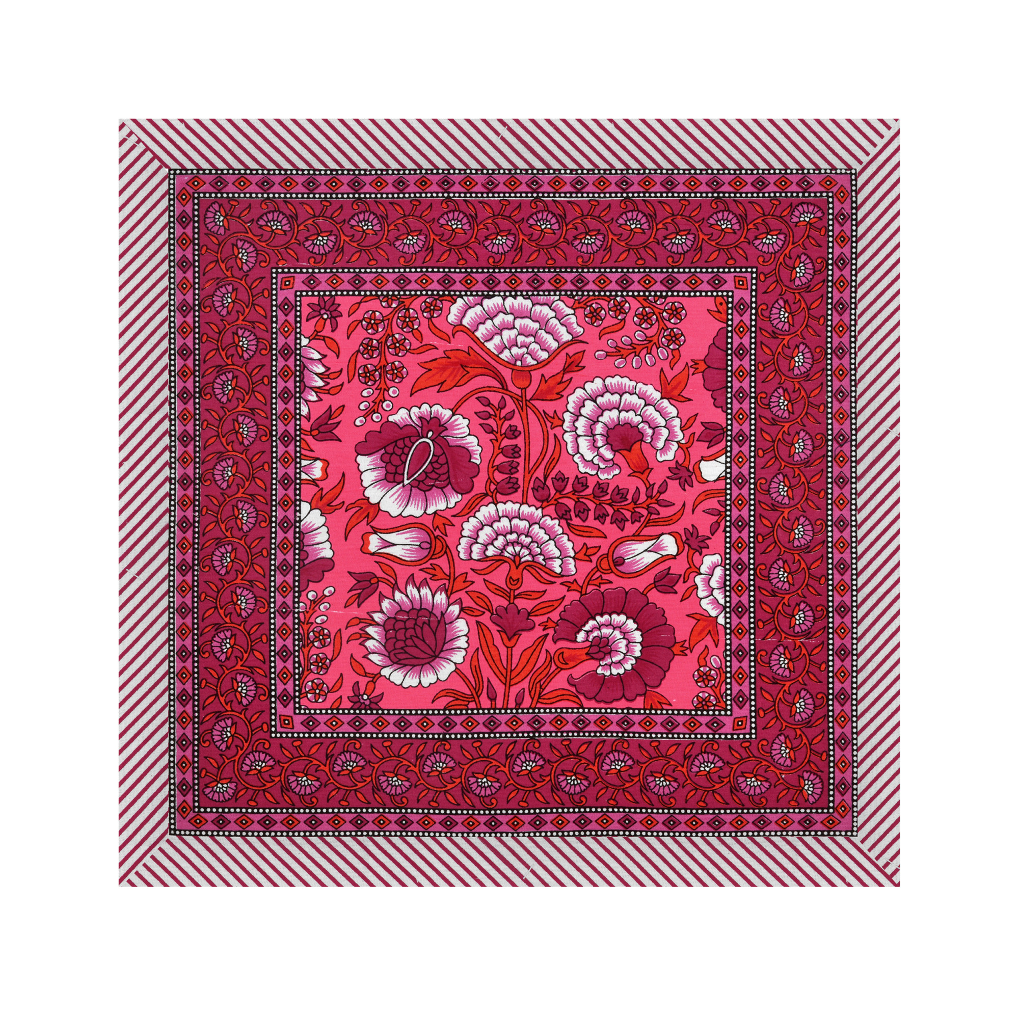 Pink Maroon Floral Printed Pure Cotton Mat and Napkin Set For CenterDining Table - Set Of 12 Pieces 6 Mats 6 Napkins