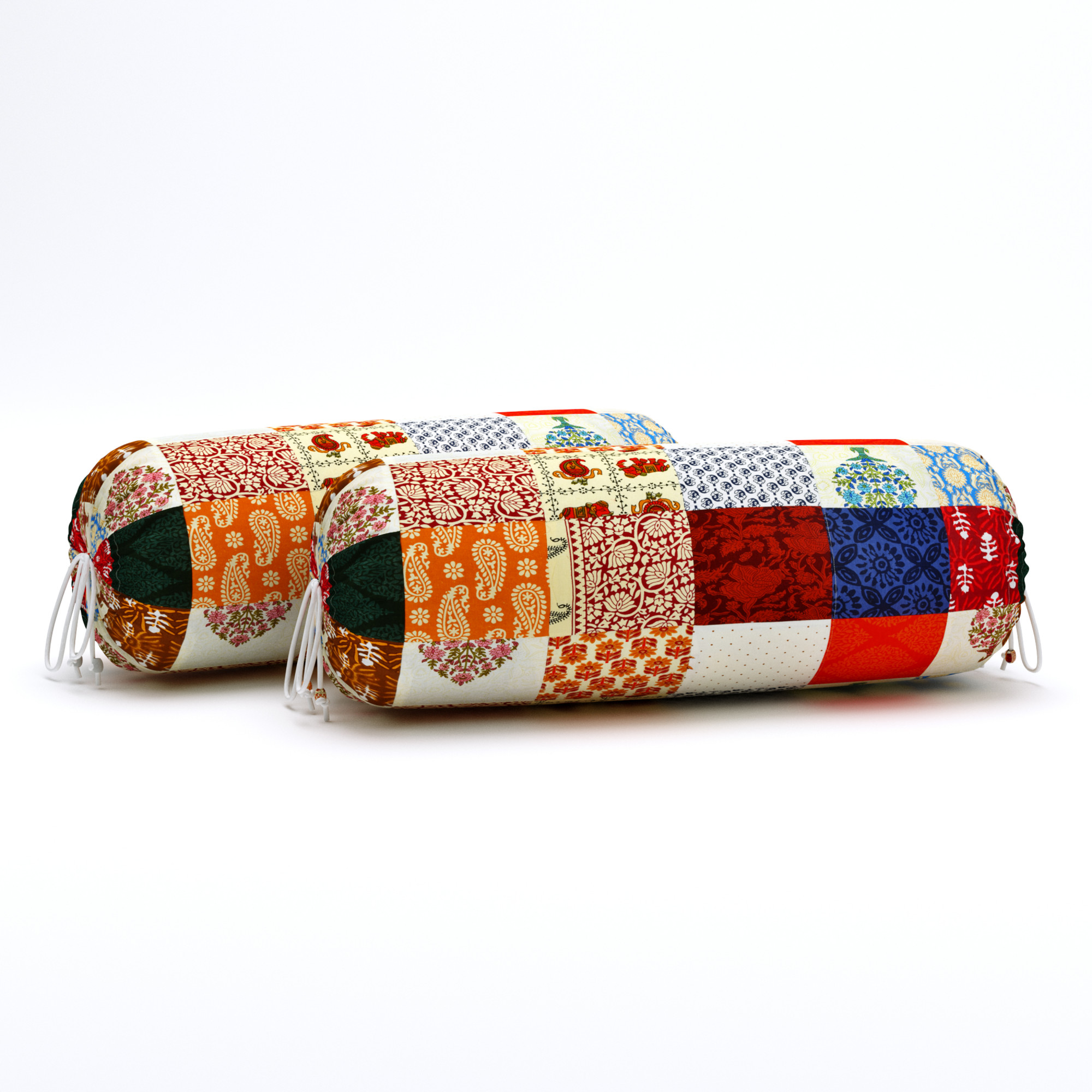 Satrangi Multi Patchwork 100 Pure Cotton Bolster Cover - Set Of 2 Pieces
