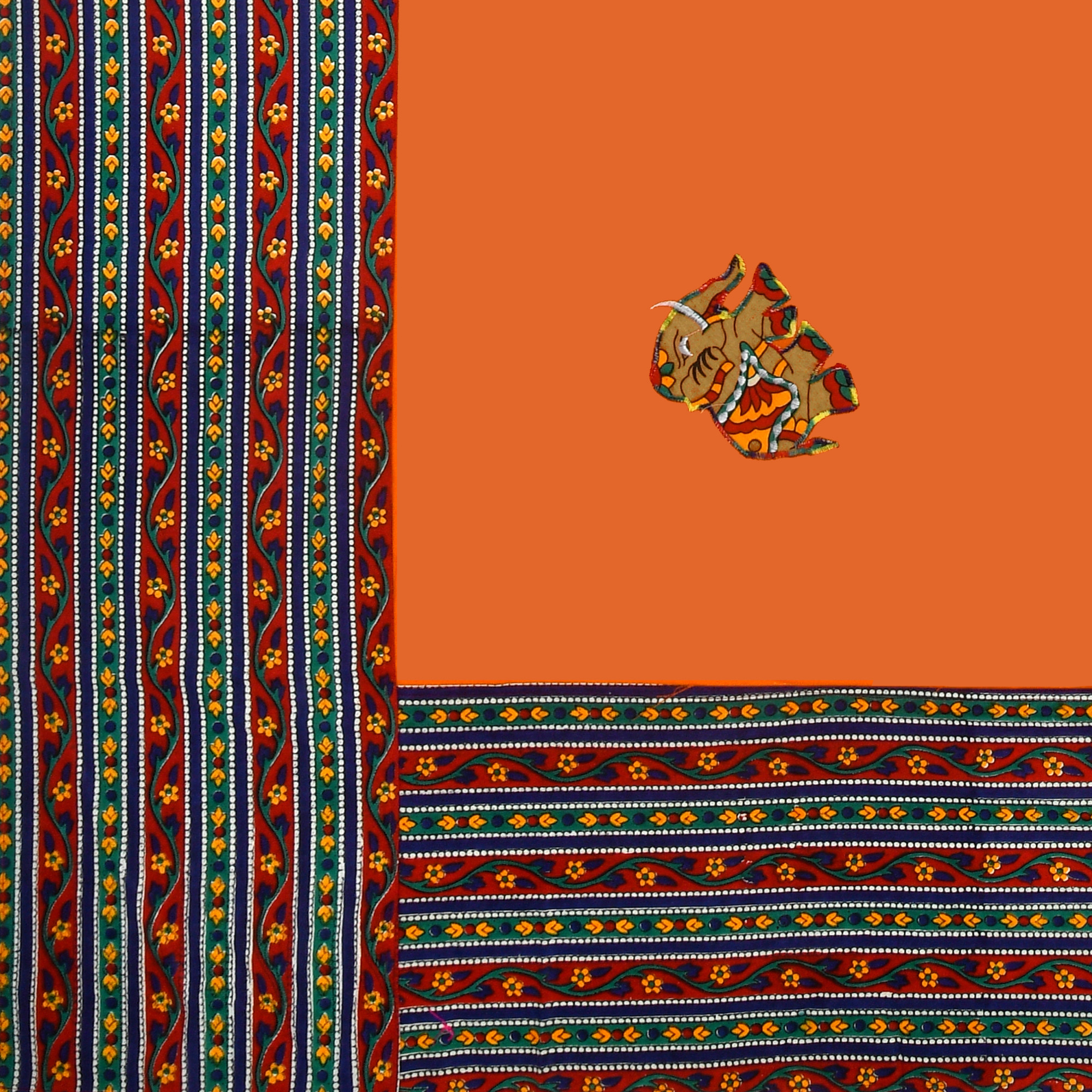 Applique Elephant Work 100 Pure Cotton Diwan Set for Living Room - Set Of 8 Pieces 1 Diwan sheet 5 Cushion Covers 2 Bolster Covers