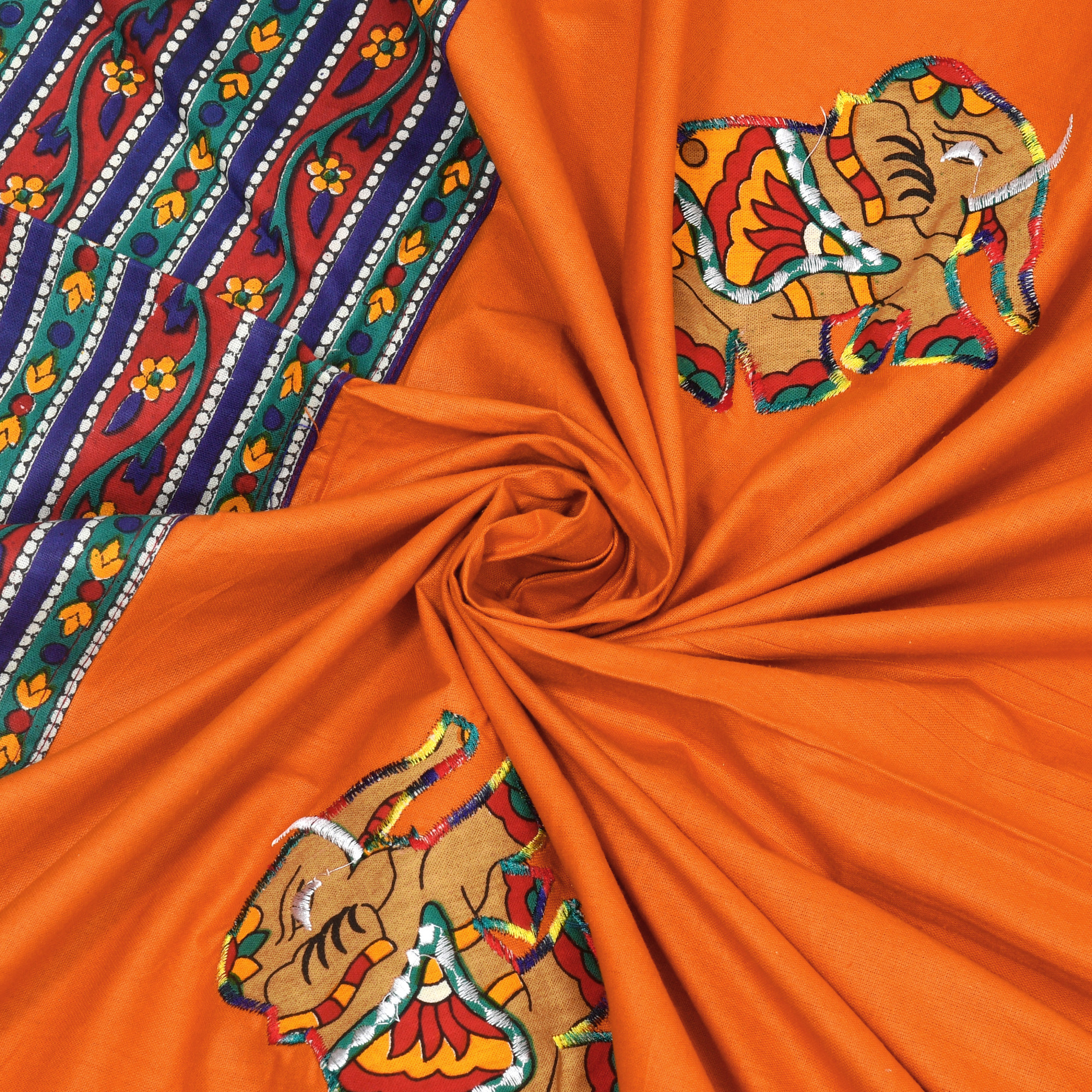 Applique Elephant Work 100 Pure Cotton Diwan Set for Living Room - Set Of 8 Pieces 1 Diwan sheet 5 Cushion Covers 2 Bolster Covers