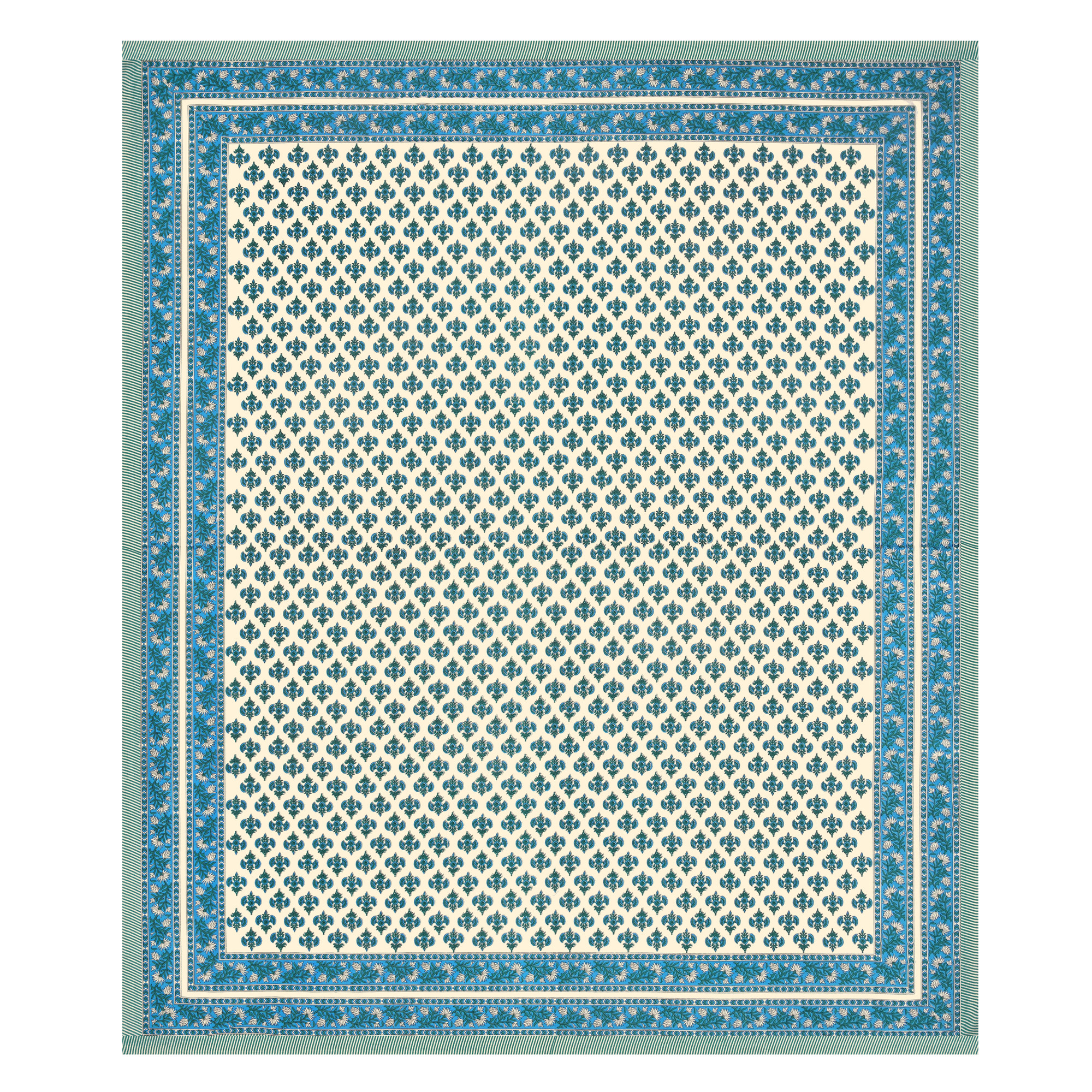 Blue Green Floral Print Pure Cotton Double Bedsheet with 2 Pillow Covers