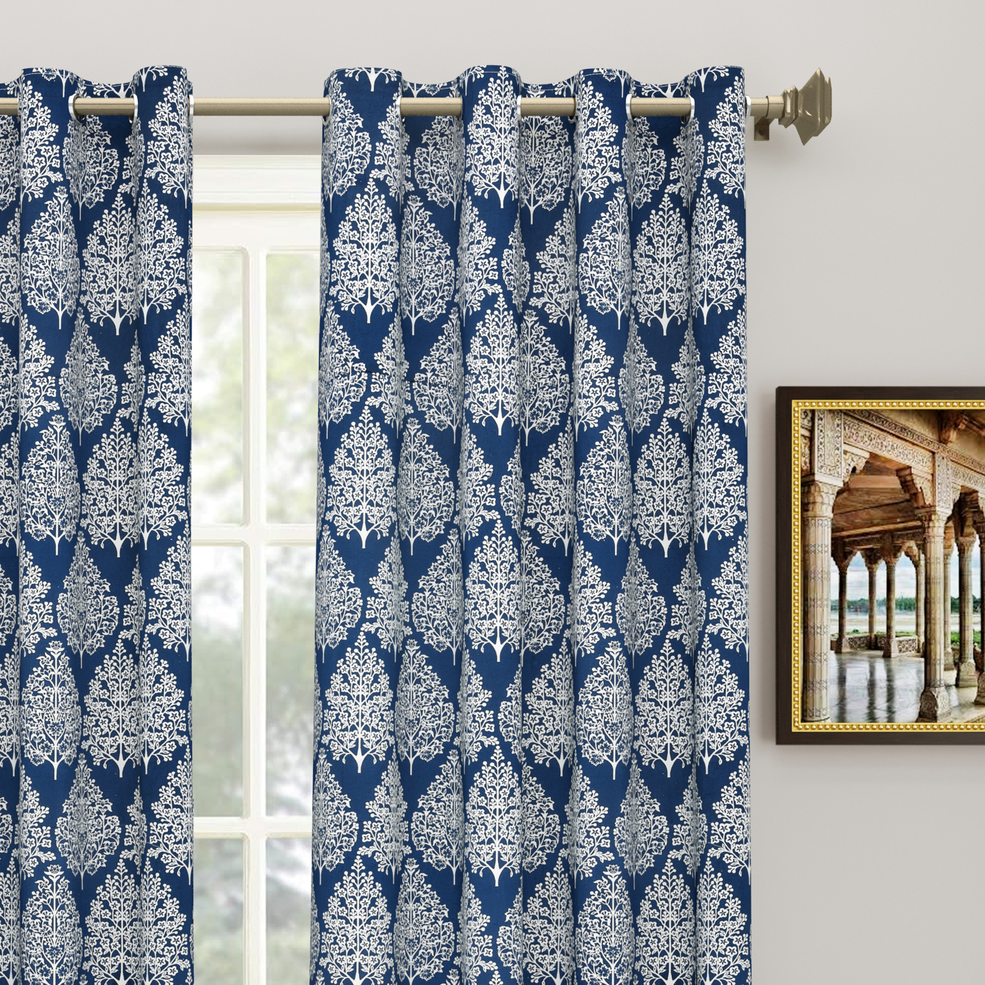 Blue Ethnic Motifs 100 Cotton Curtains For Living Room Bedroom Curtains - Pack Of 2 Curtains