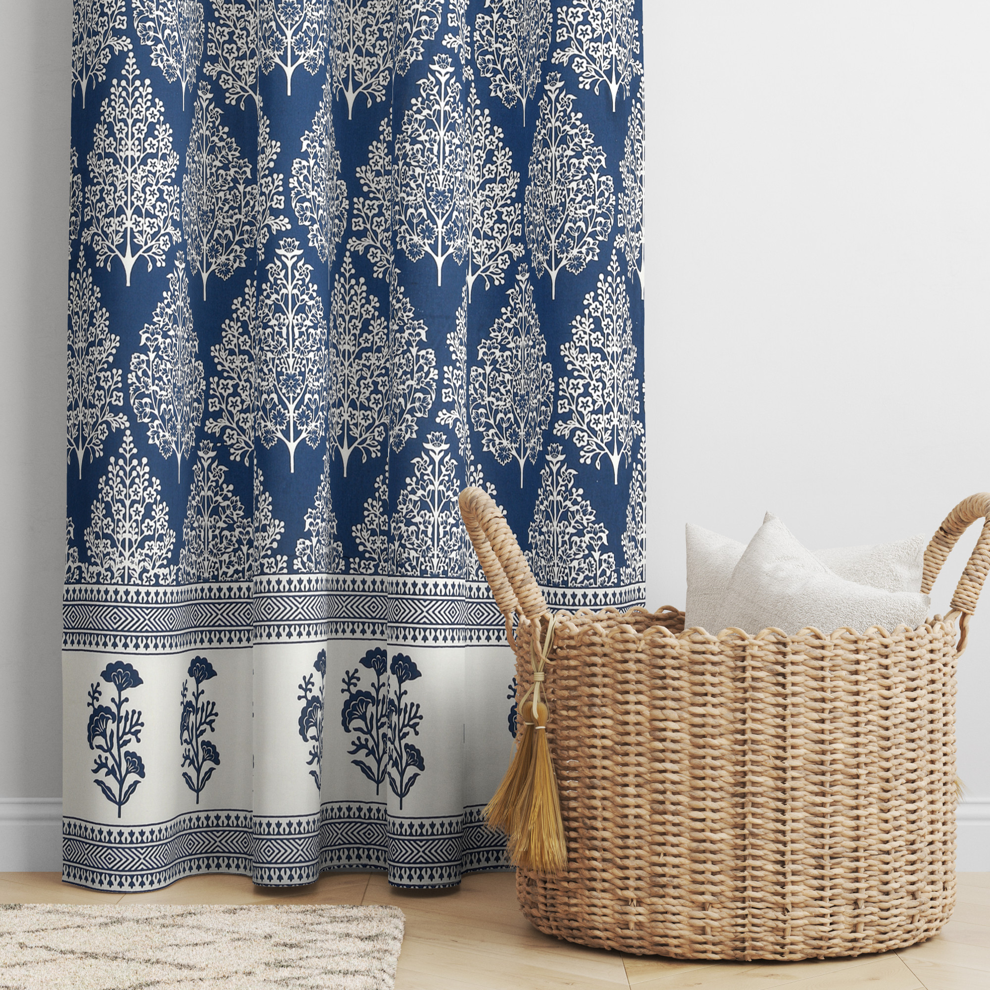 Blue Ethnic Motifs 100 Cotton Curtains For Living Room Bedroom Curtains - Pack Of 2 Curtains