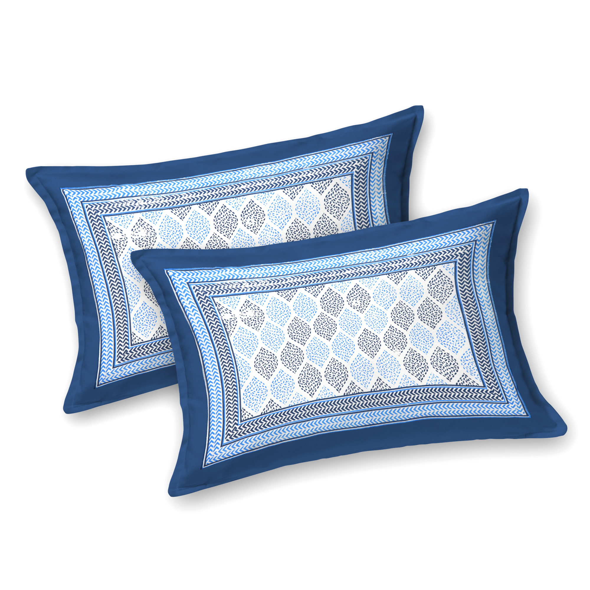 Blue Ethnic Motifs Printed Pure Cotton Double Bedsheet with 2 Pillow Covers