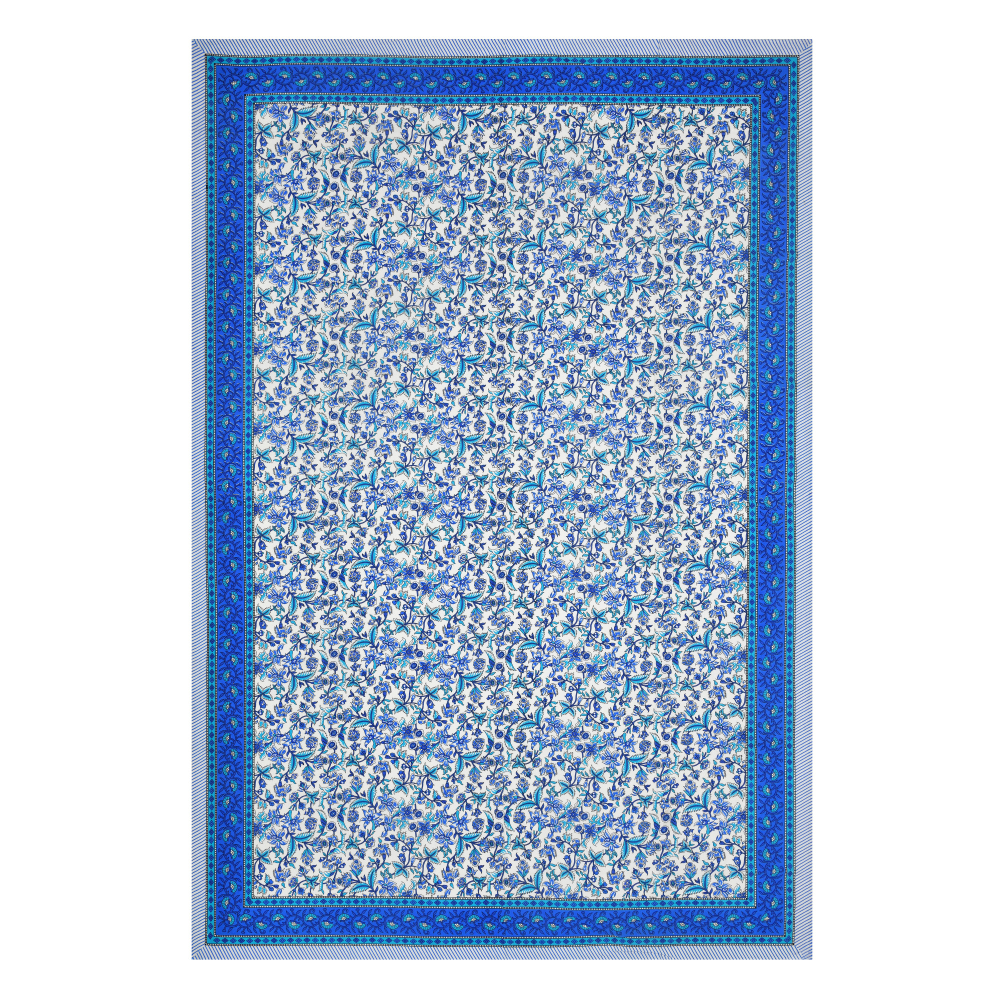 Blue Floral Printed 100 Pure Cotton Diwan Set for Living Room - Set Of 8 Pieces 1 Diwan sheet 5 Cushion Covers 2 Bolster Covers