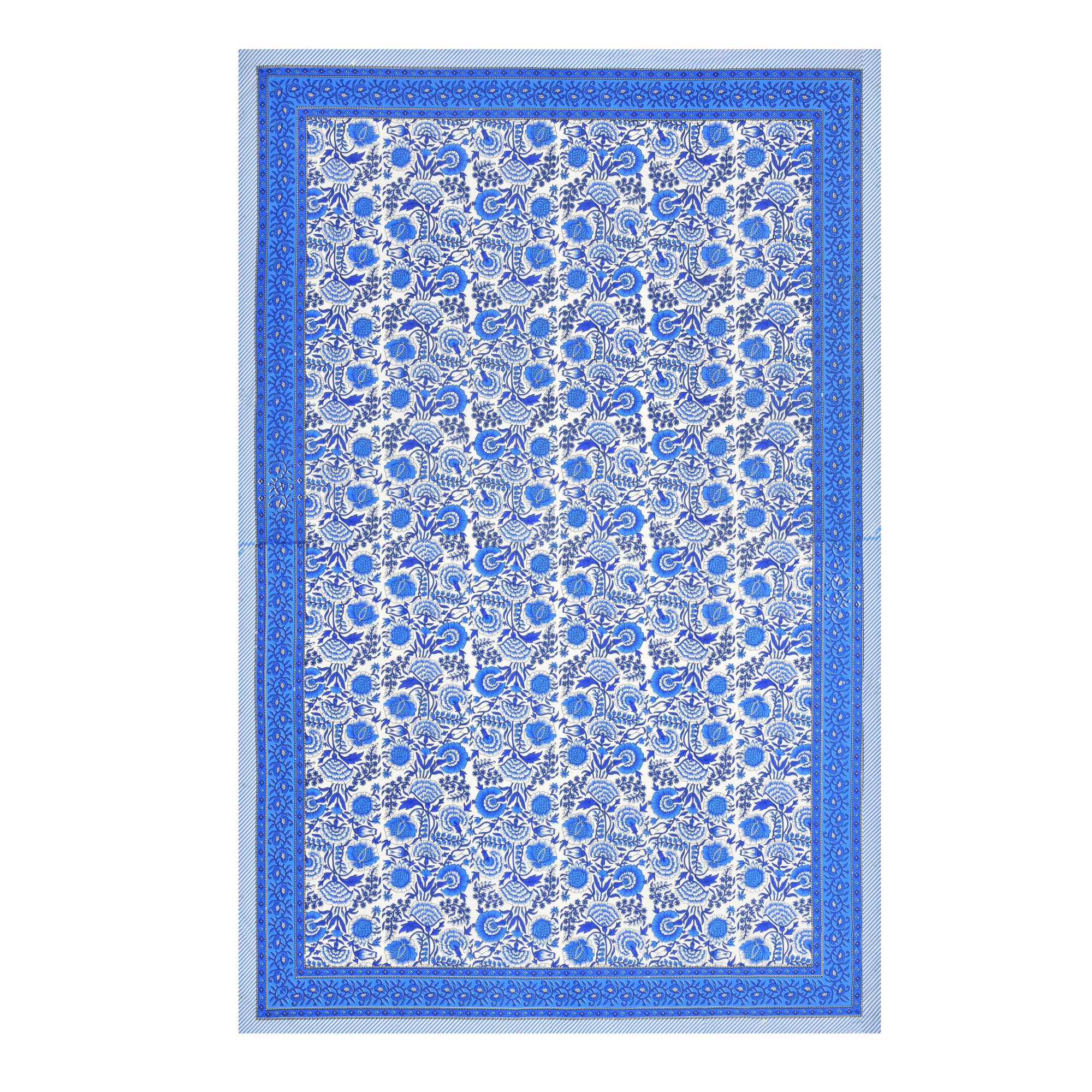 Blue Floral Printed 100 Pure Cotton Diwan Set for Living Room - Set Of 8 Pieces 1 Diwan sheet 5 Cushion Covers 2 Bolster Covers