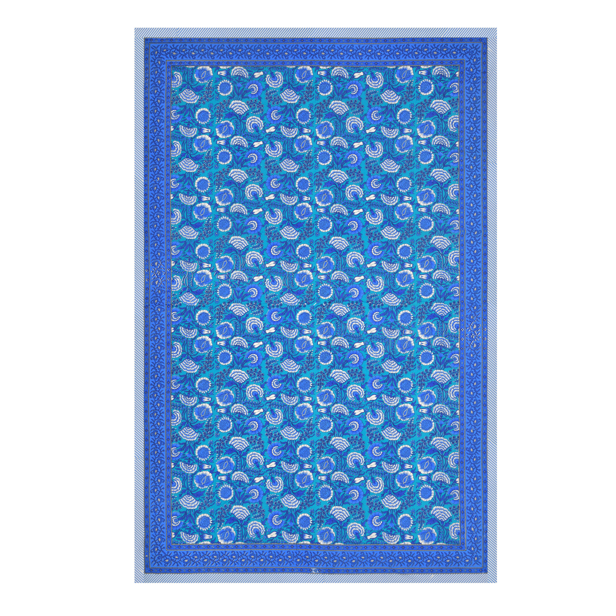 Blue Floral Printed 100 Pure Cotton Diwan Set for Living Room - Set Of 8 Pieces 1 Diwan sheet 5 Cushion Covers 2 Bolster Covers