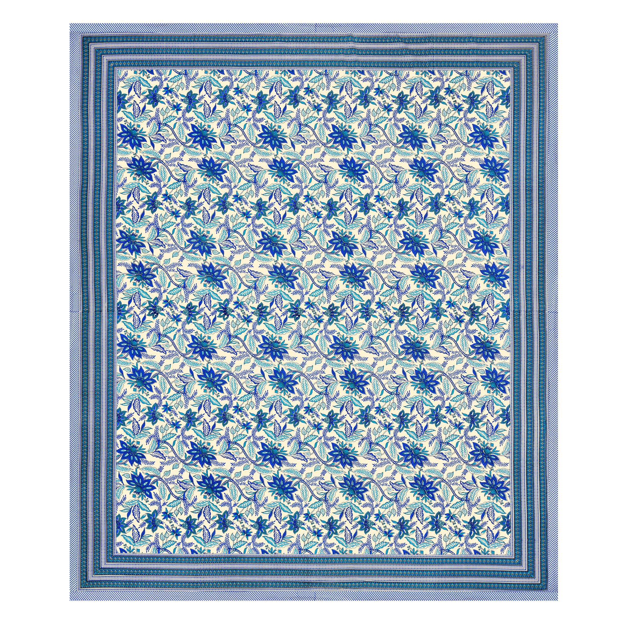 Blue Floral Printed Pure Cotton Double Bedsheet with 2 Pillow Covers