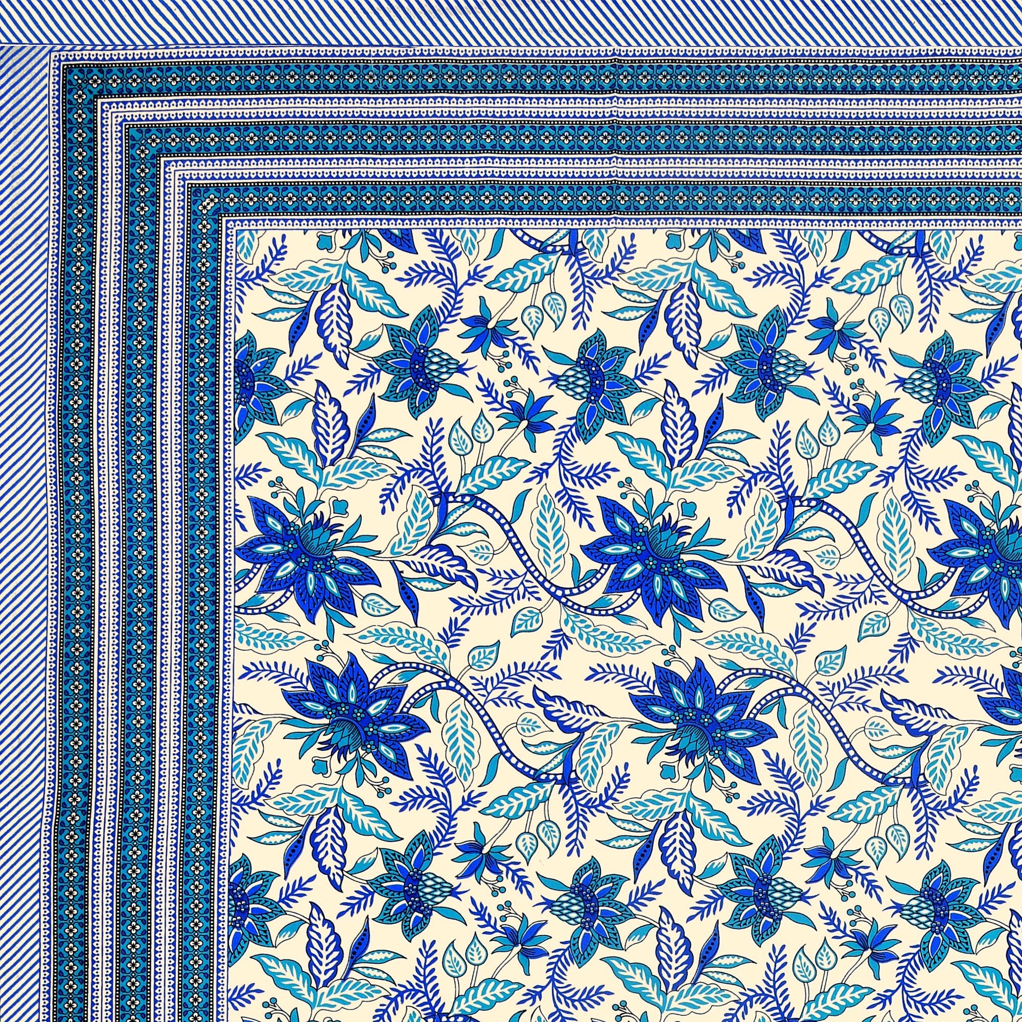 Blue Floral Printed Pure Cotton Double Bedsheet with 2 Pillow Covers