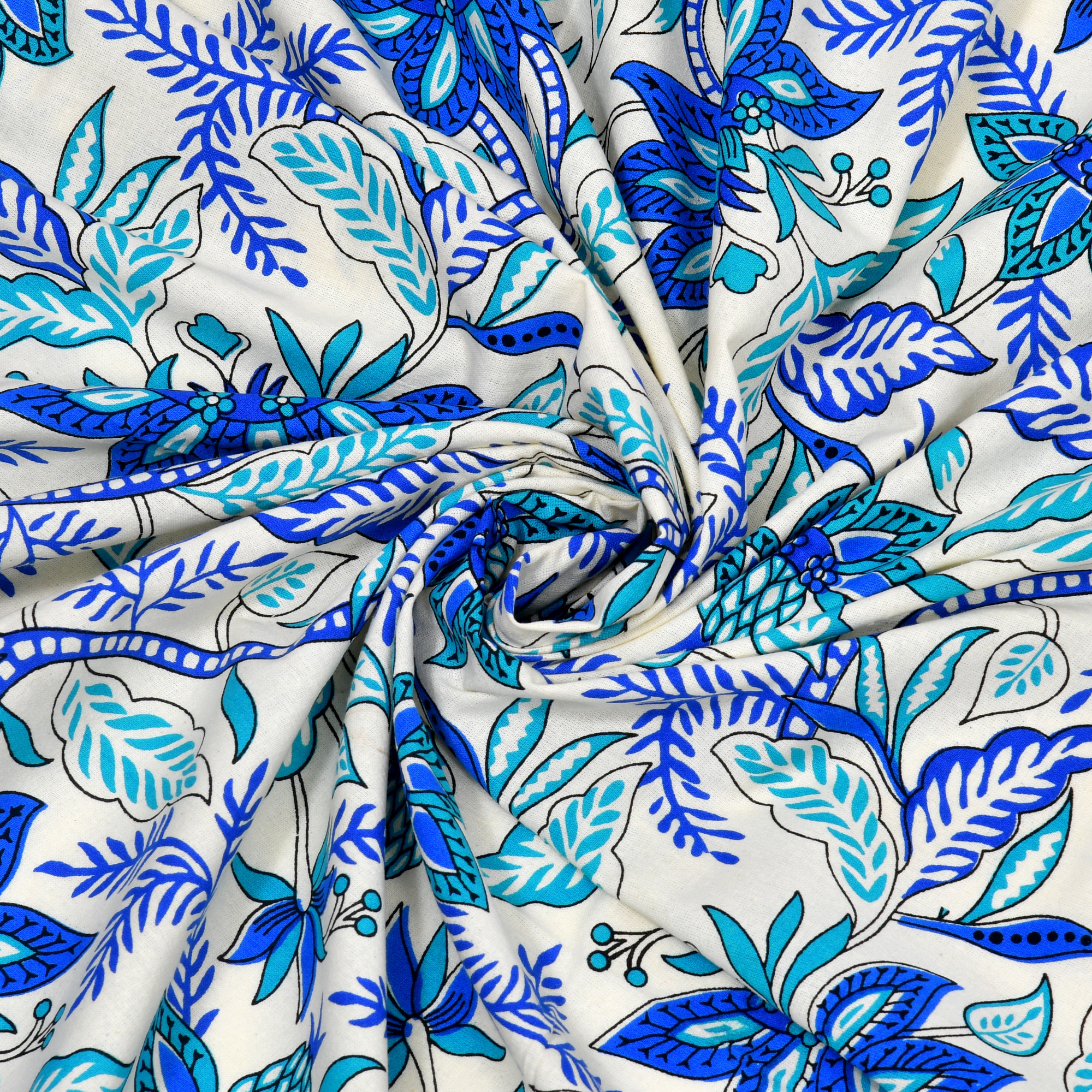 Blue Floral Printed Pure Cotton Double Bedsheet with 2 Pillow Covers