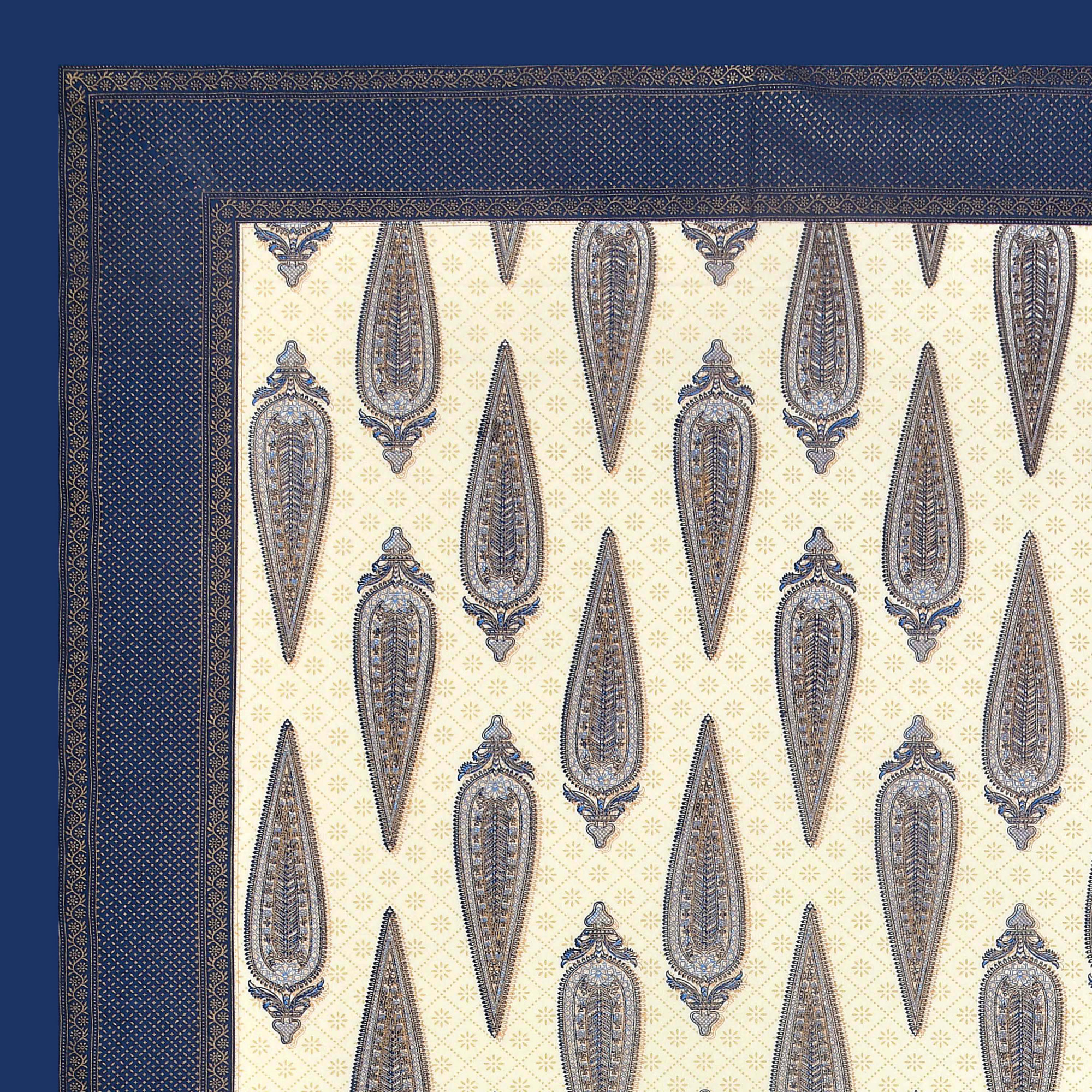 Blue Golden Ethnic Motifs Printed Pure Cotton Double Bedsheet with 2 Pillow Covers