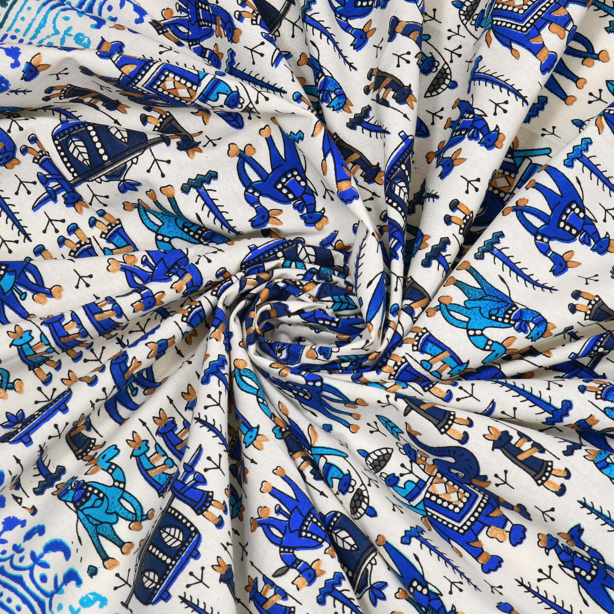 Blue Golden Hawa Mahal Pattern Pure Cotton Double Bedsheet with 2 Pillow Covers