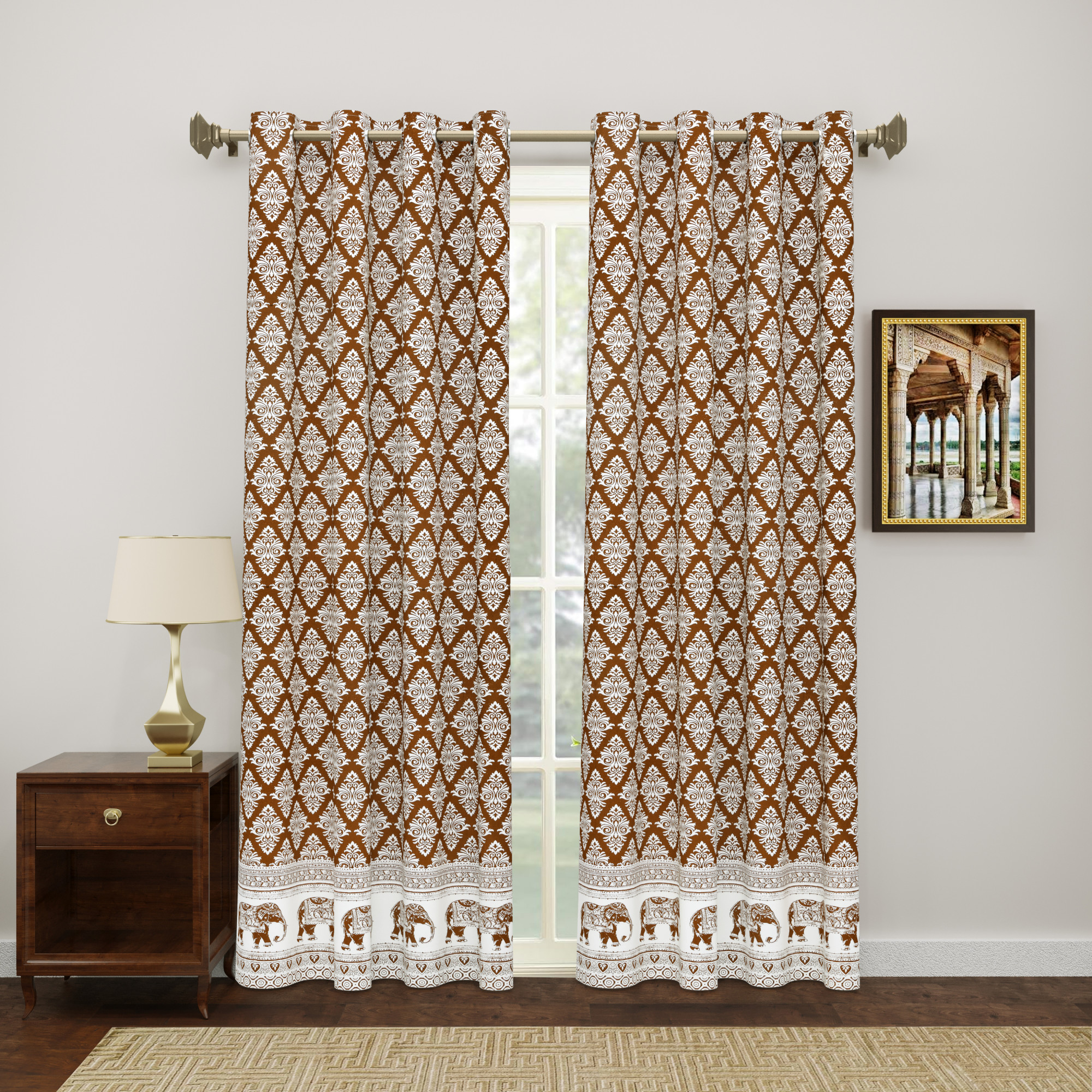 Brown Ethnic Motifs 100 Cotton Curtains For Living Room Bedroom Curtains - Pack Of 2 Curtains