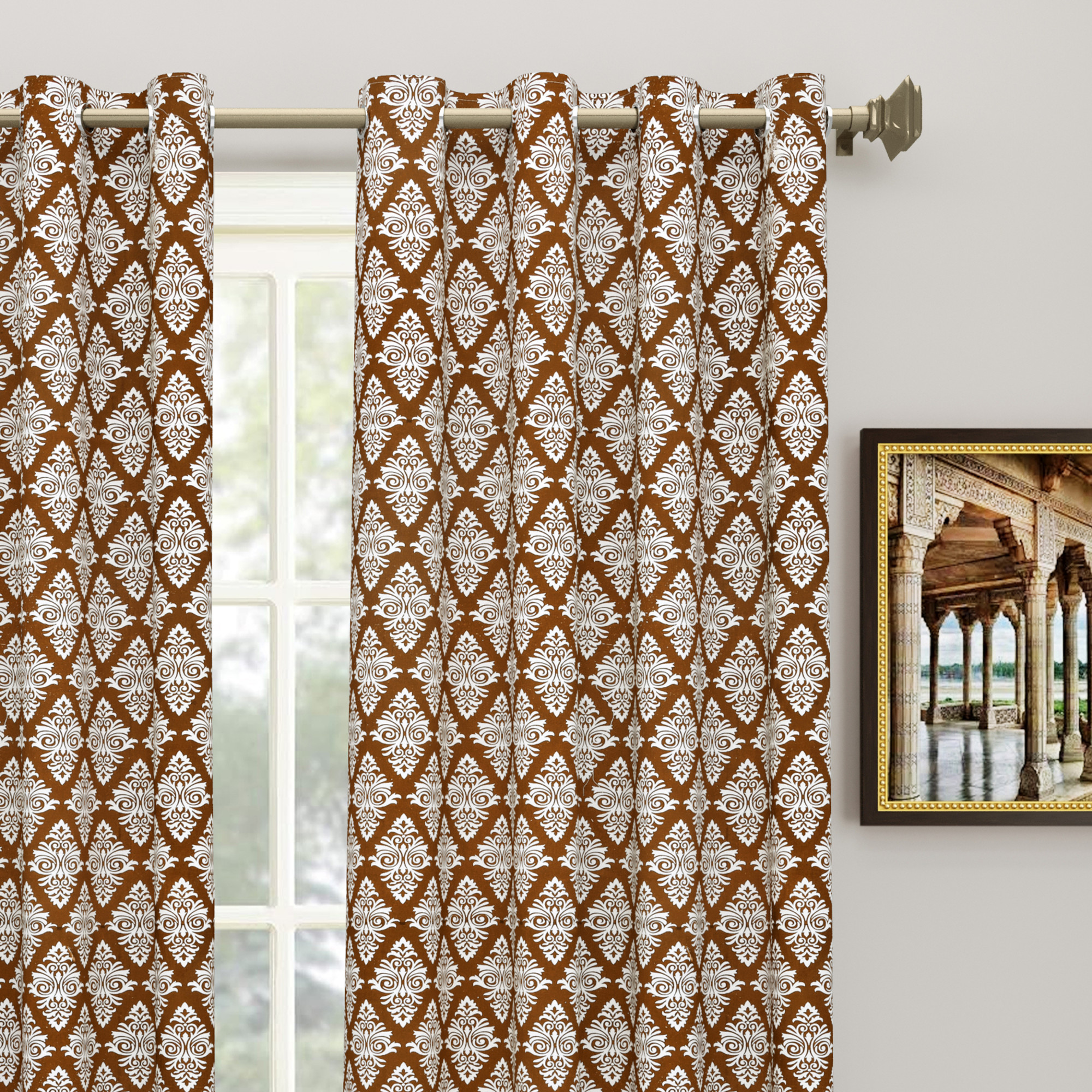 Brown Ethnic Motifs 100 Cotton Curtains For Living Room Bedroom Curtains - Pack Of 2 Curtains