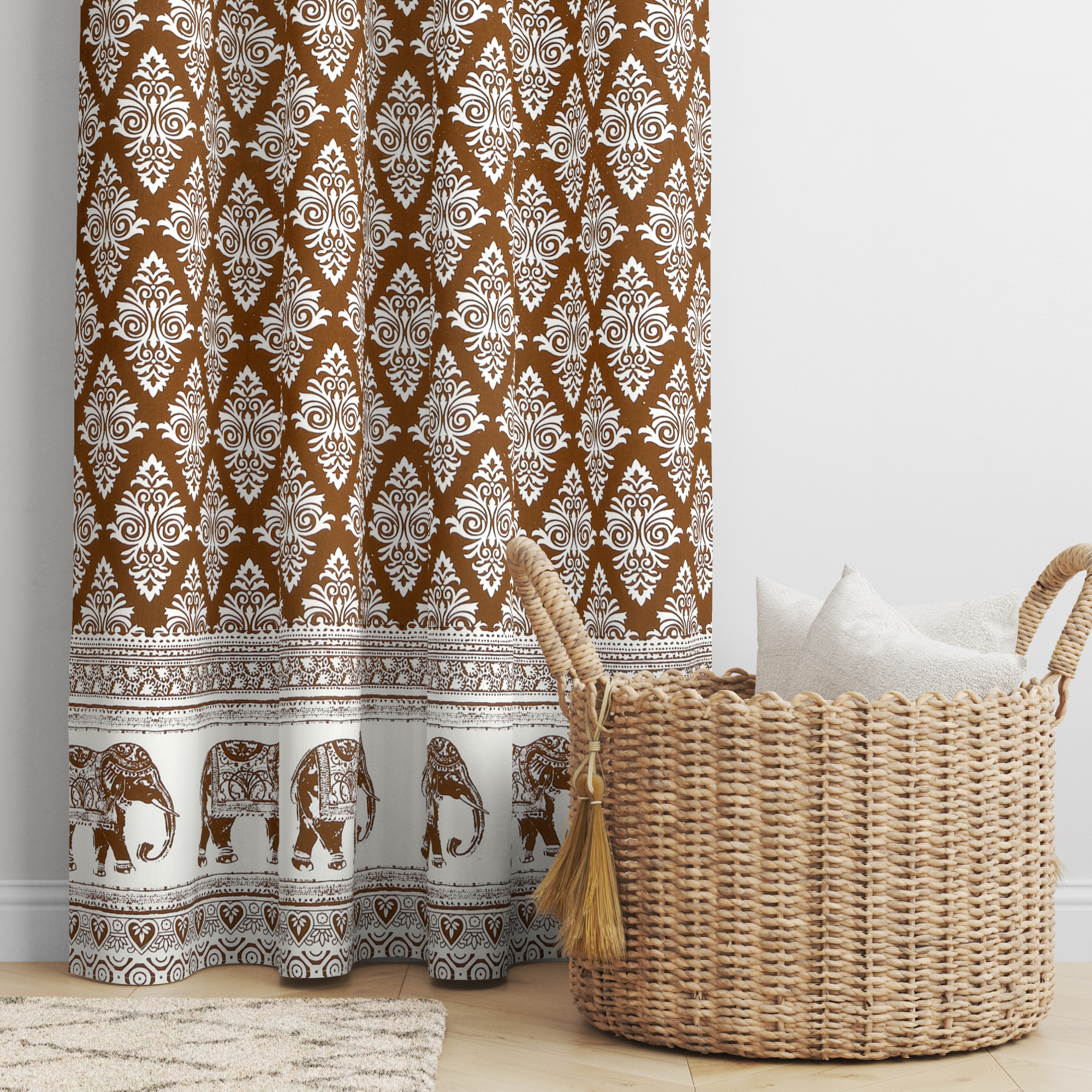 Brown Ethnic Motifs 100 Cotton Curtains For Living Room Bedroom Curtains - Pack Of 2 Curtains
