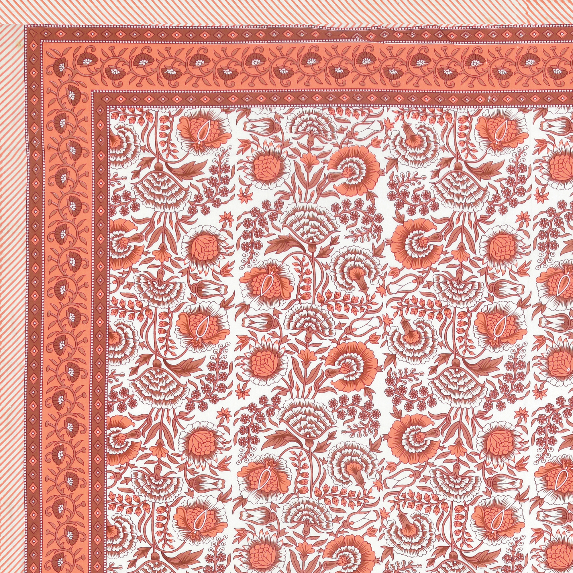 Brown Floral Printed 100 Pure Cotton Diwan Set for Living Room - Set Of 8 Pieces 1 Diwan sheet 5 Cushion Covers 2 Bolster Covers