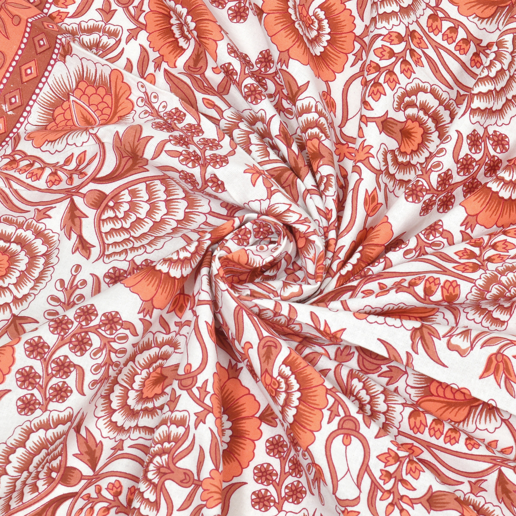 Brown Floral Printed 100 Pure Cotton Diwan Set for Living Room - Set Of 8 Pieces 1 Diwan sheet 5 Cushion Covers 2 Bolster Covers