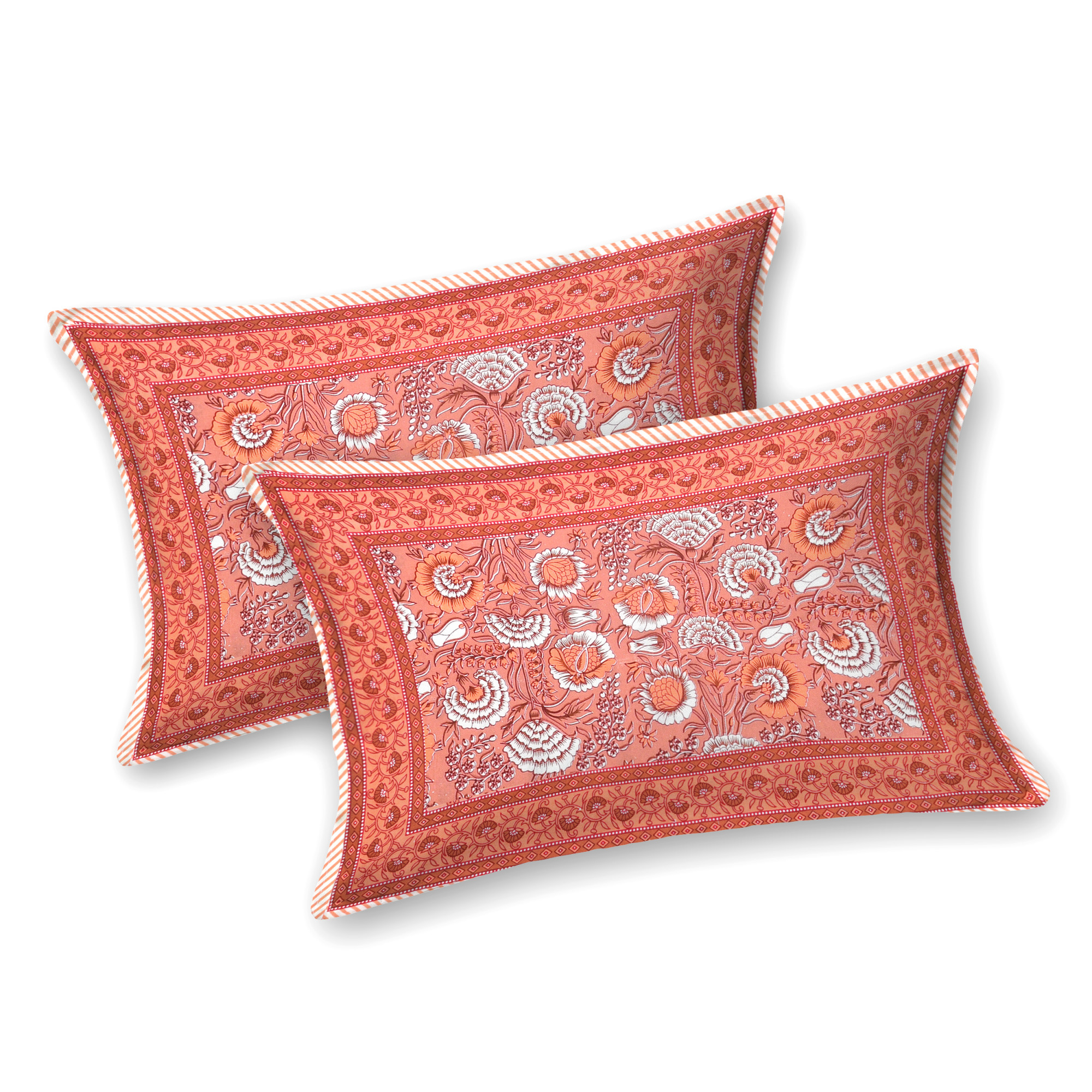 Brown White Floral 240 TC Pure Cotton Double Bedsheet with 2 Pillow Covers