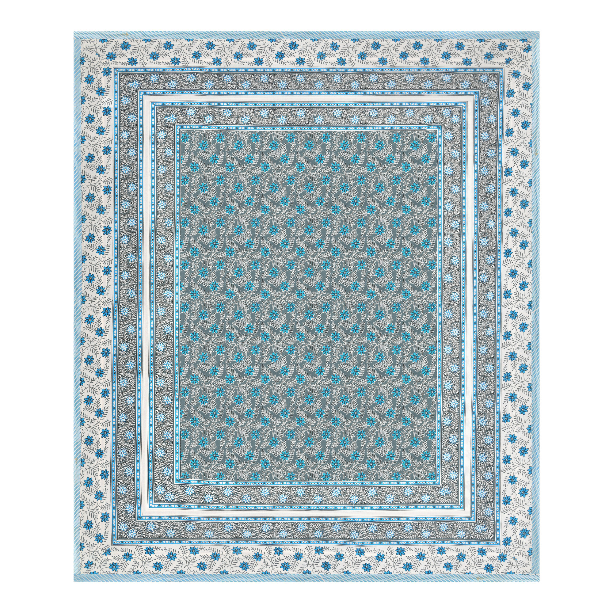 White Blue Floral 210 TC Pure Cotton Double Bedsheet with 2 Pillow Covers