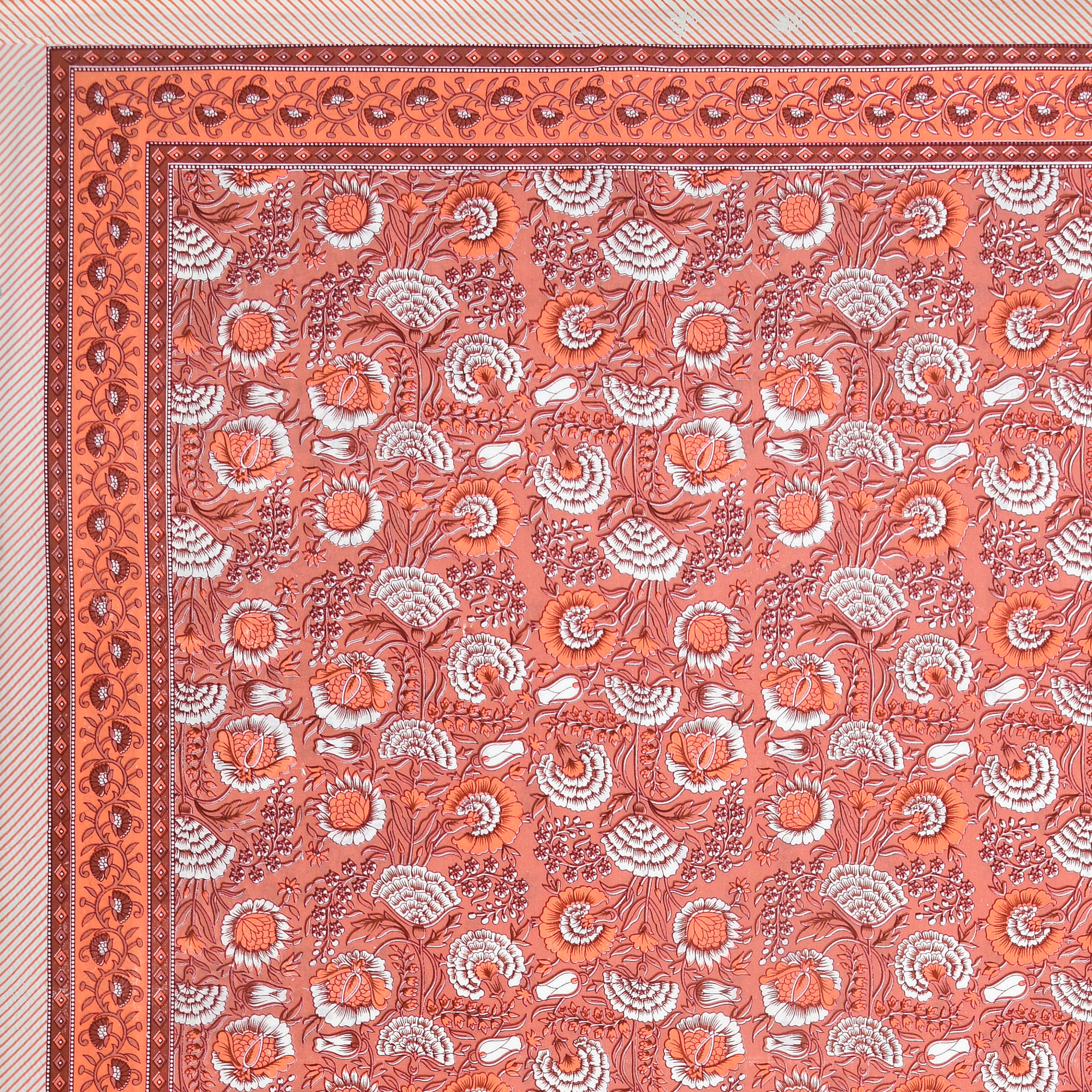 Brown White Floral 240 TC Pure Cotton Double Bedsheet with 2 Pillow Covers