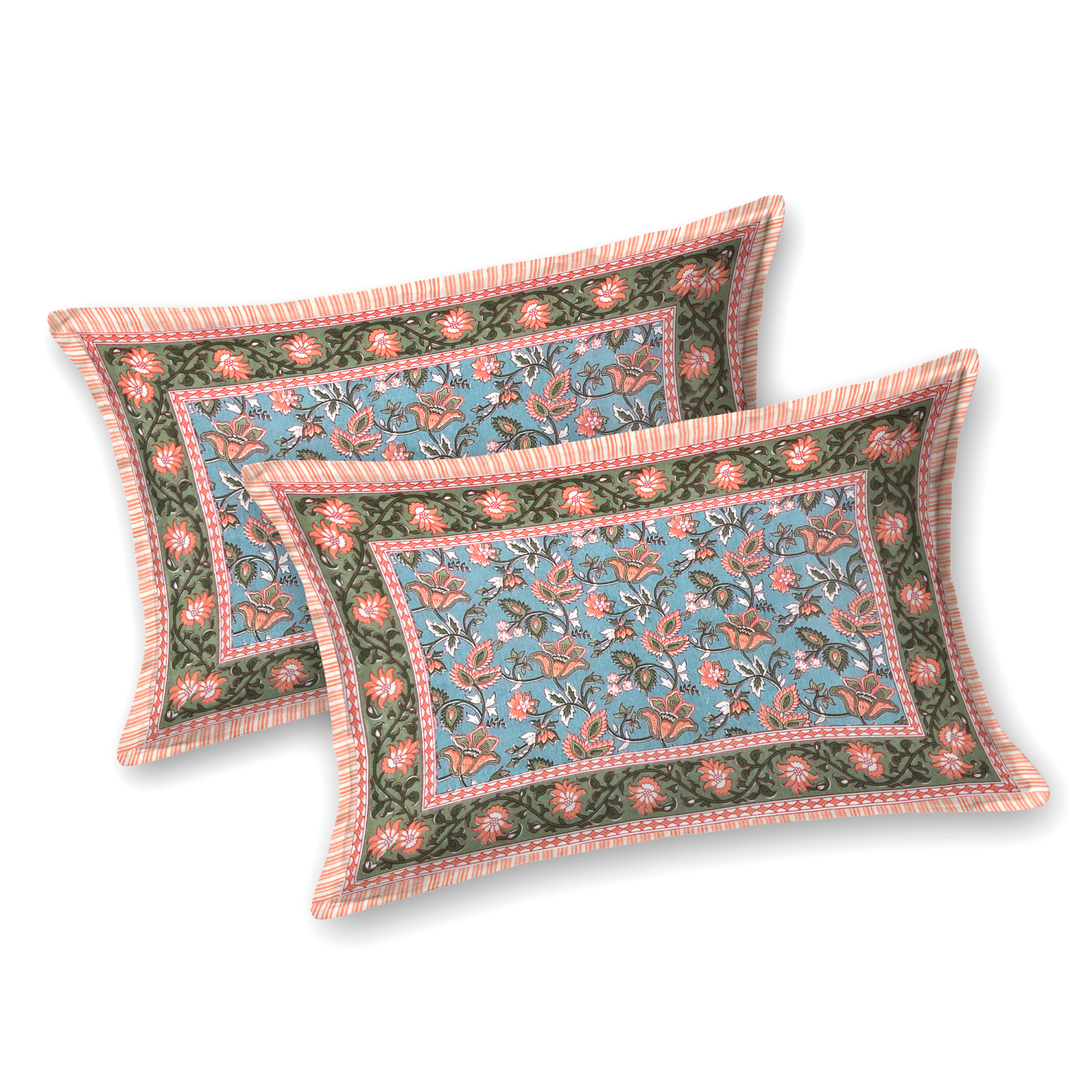 Green Brown Floral 210 TC Pure Cotton Double Bedsheet with 2 Pillow Covers