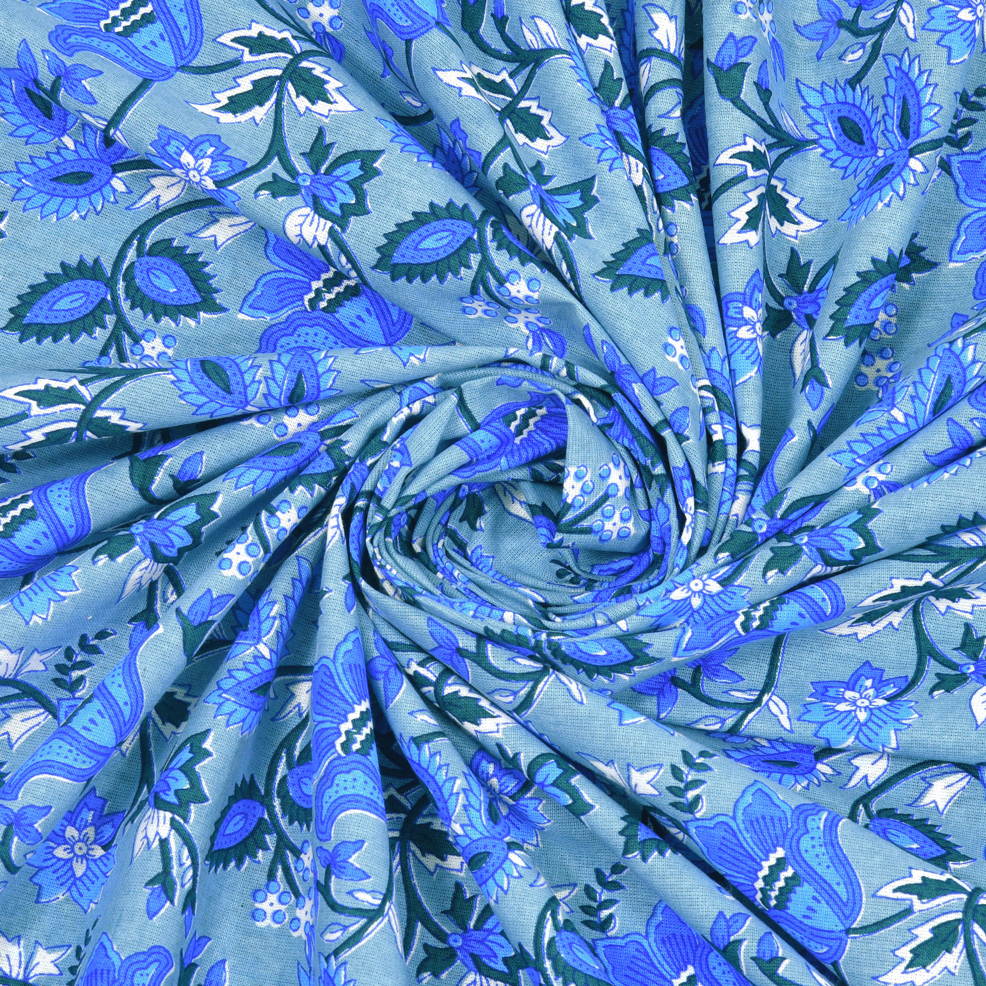 White Blue Floral 210 TC Pure Cotton Double Bedsheet with 2 Pillow Covers