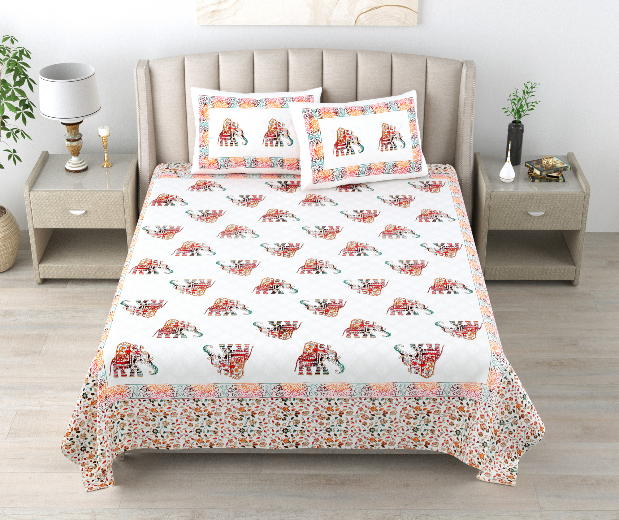 Satrangi Floral Printed 240 TC Pure Cotton Double Bedsheet 2 Pillow Covers