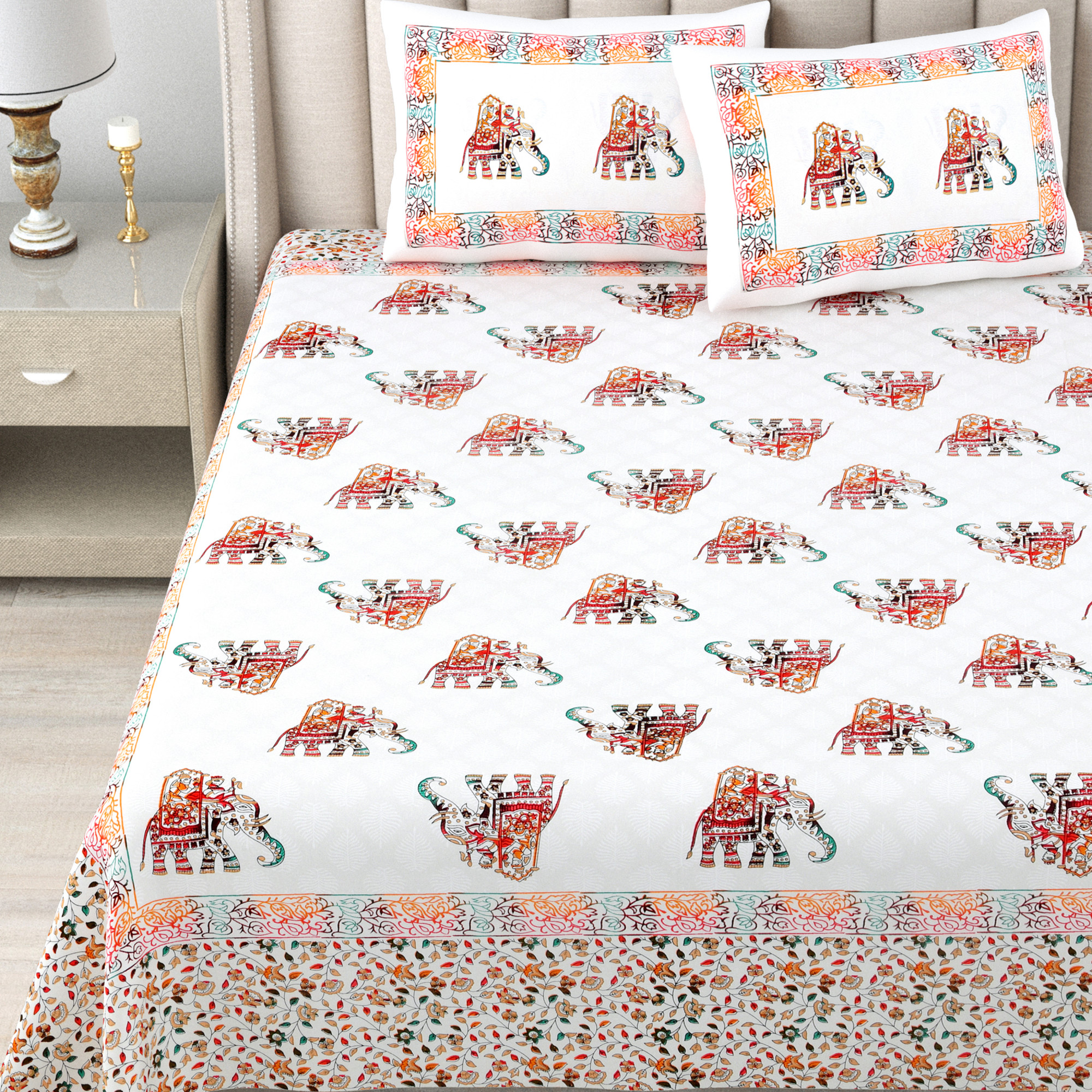 Satrangi Floral Printed 240 TC Pure Cotton Double Bedsheet 2 Pillow Covers