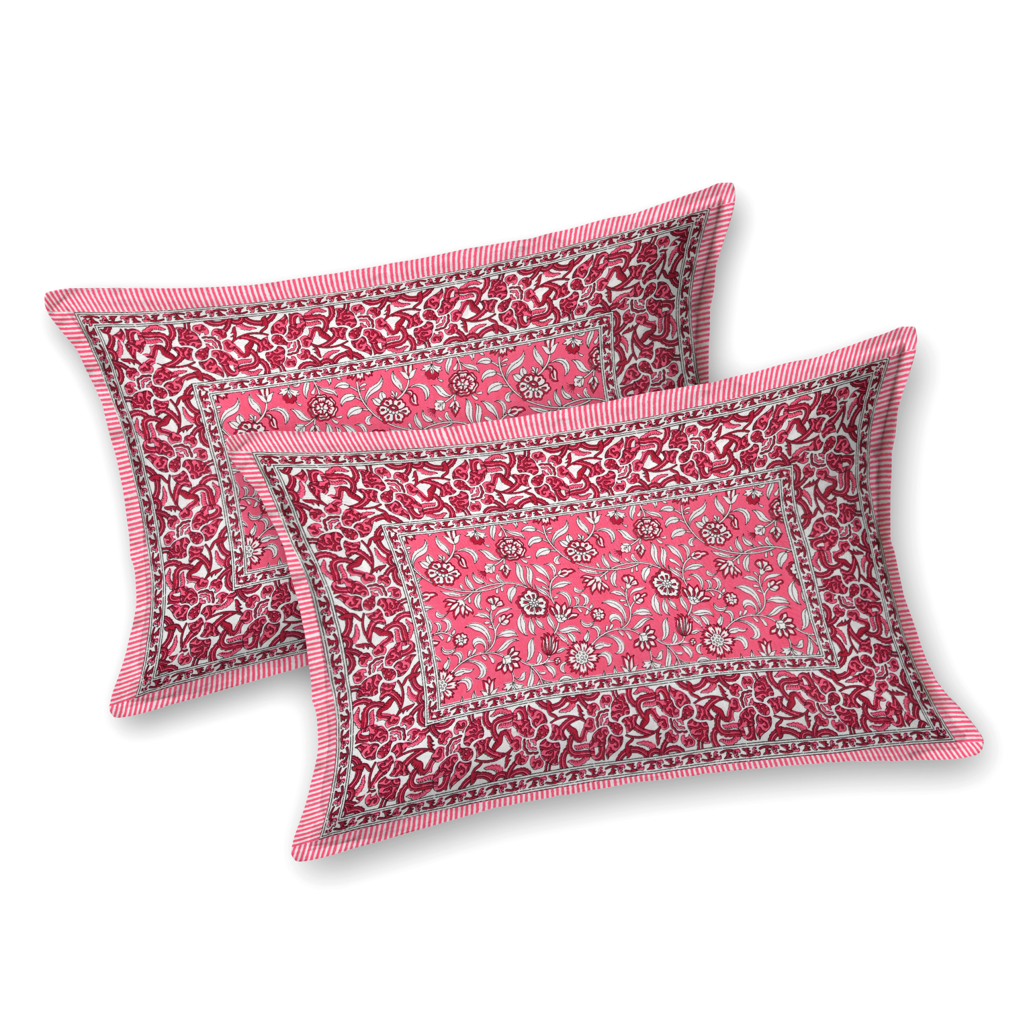 Pink White Floral 210 TC Pure Cotton Double Bedsheet with 2 Pillow Covers
