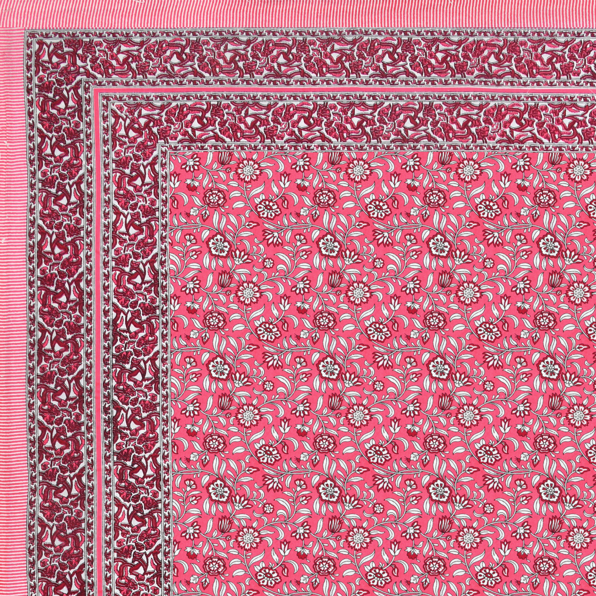 Pink  White Floral 210 TC Pure Cotton Double Bedsheet with 2 Pillow Covers