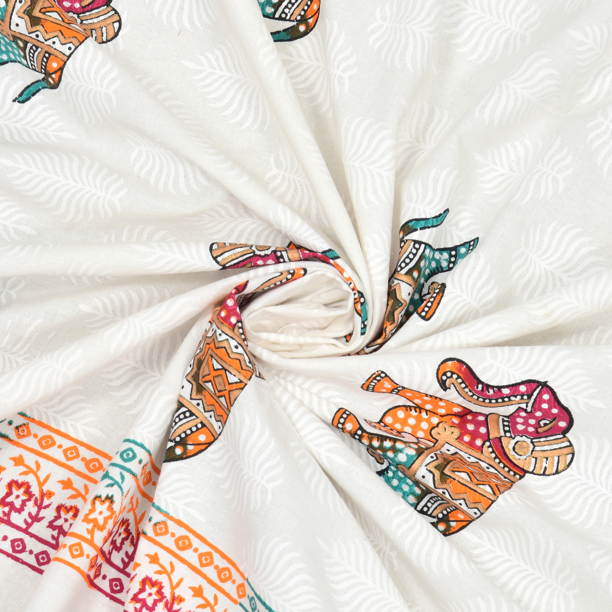 White Printed 240 TC Pure Cotton King Bedsheet with 2 Pillow Covers