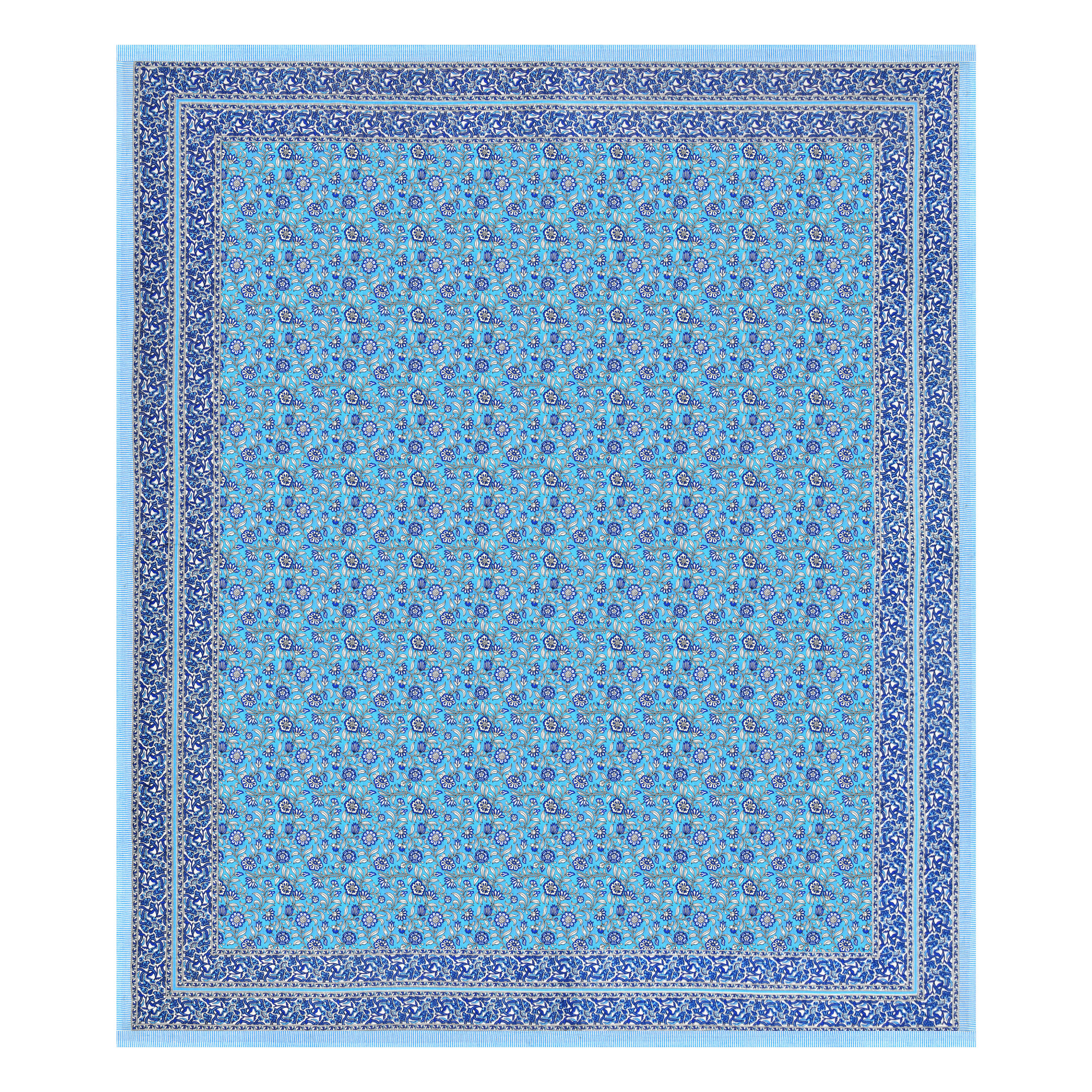 White Blue Floral 210 TC Pure Cotton Double Bedsheet with 2 Pillow Covers