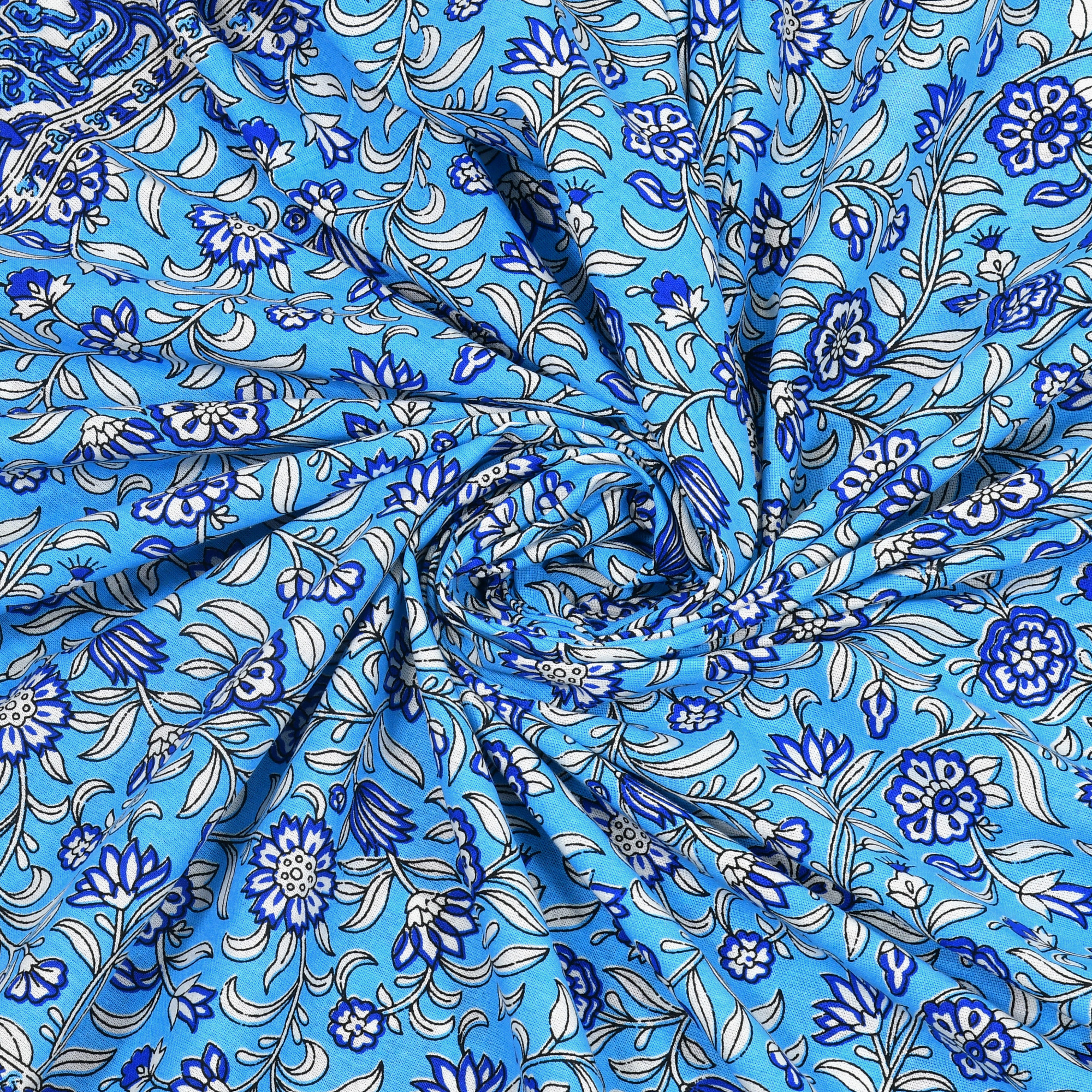 White Blue Floral 210 TC Pure Cotton Double Bedsheet with 2 Pillow Covers