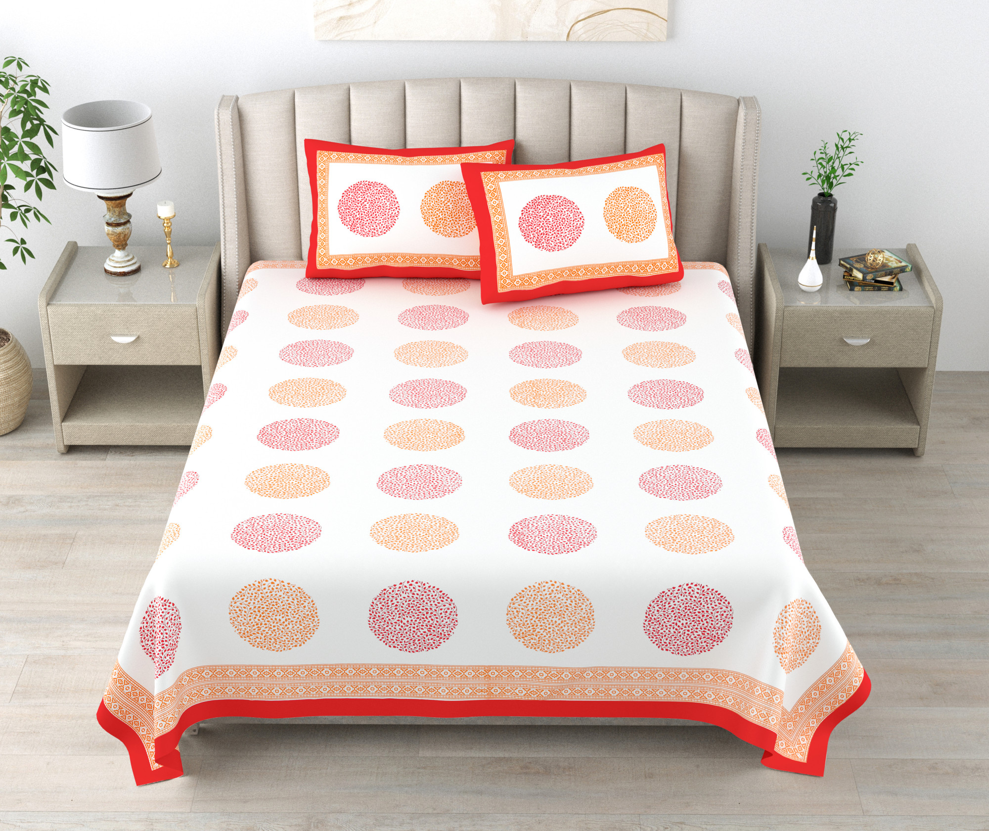 Yellow White Floral 240 TC Pure Cotton Double Bedsheet with 2 Pillow Covers