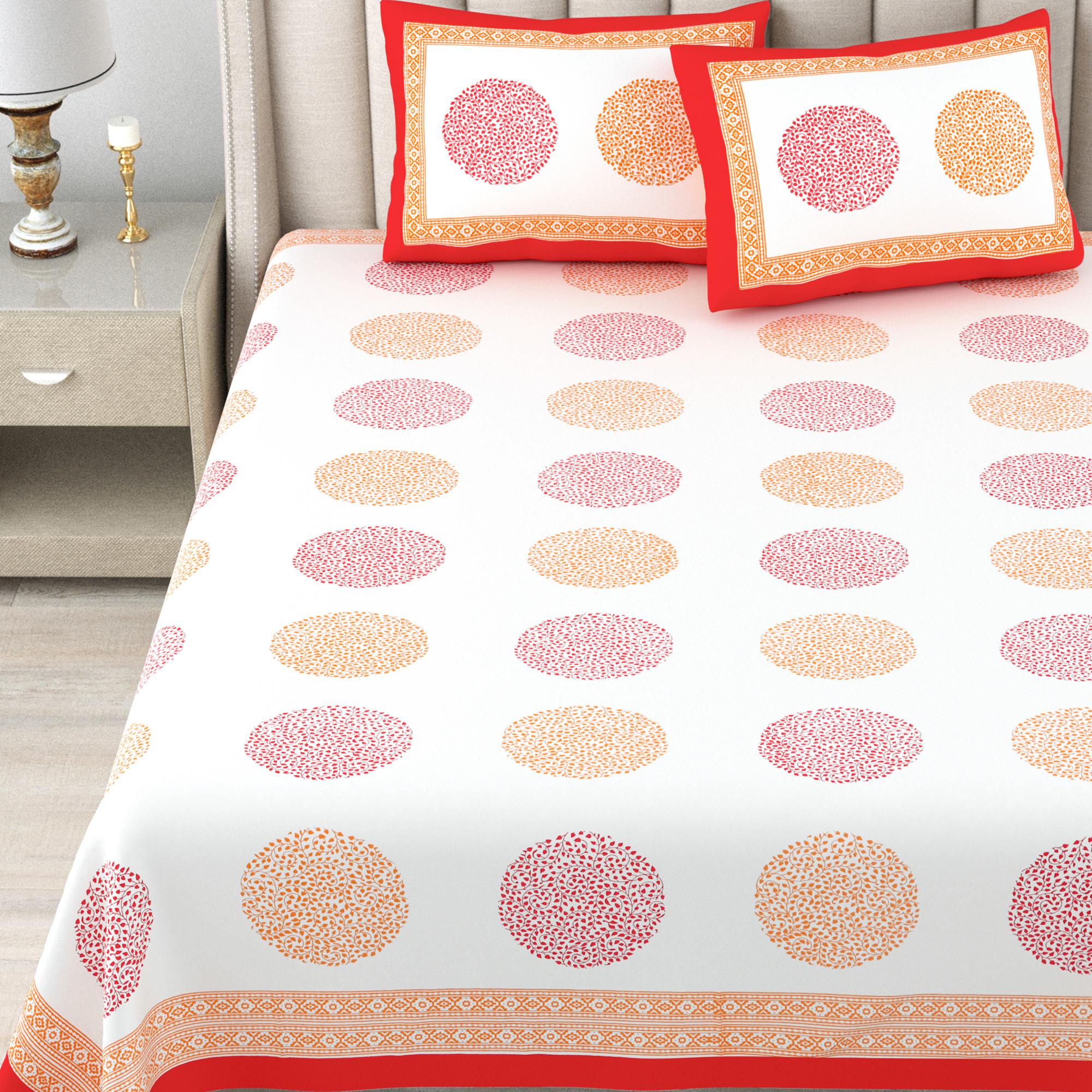 Yellow White Floral 240 TC Pure Cotton Double Bedsheet with 2 Pillow Covers