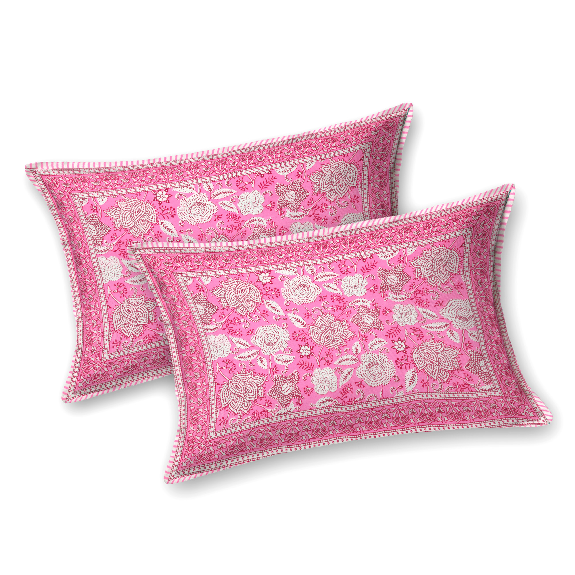 Pink White Floral 240 TC Pure Cotton Double Bedsheet with 2 Pillow Covers