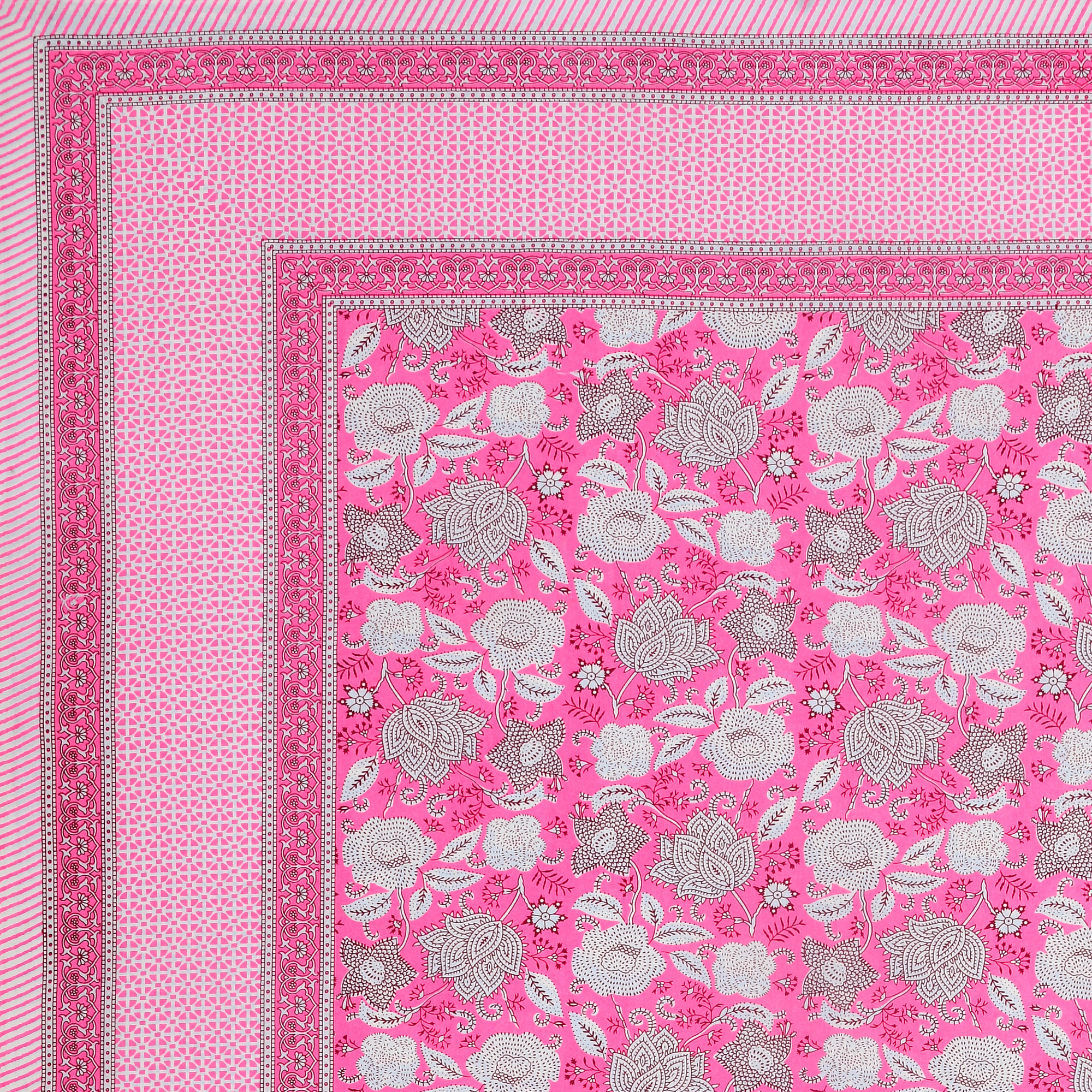 Pink White Floral 240 TC Pure Cotton Double Bedsheet with 2 Pillow Covers