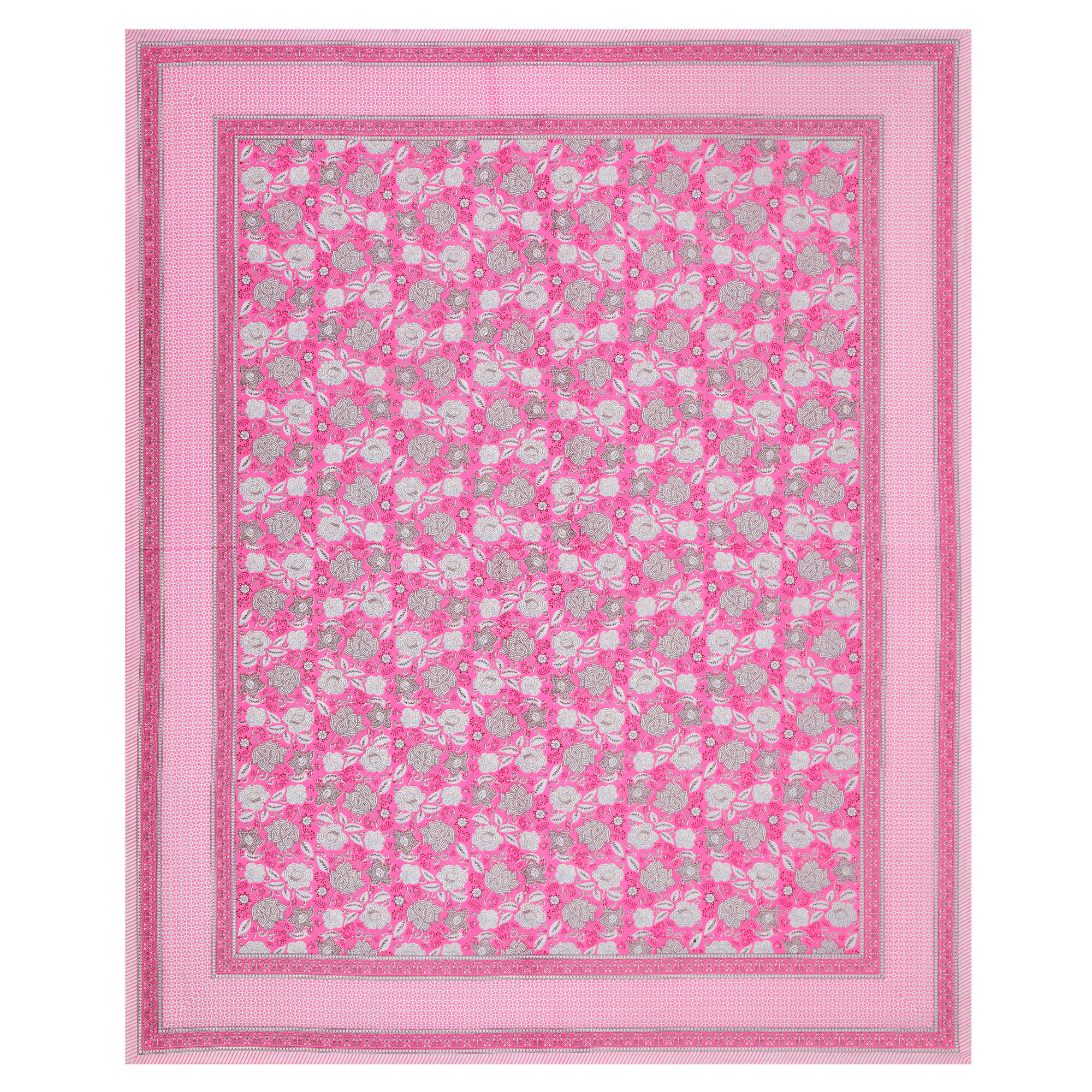 Pink White Floral 240 TC Pure Cotton Double Bedsheet with 2 Pillow Covers