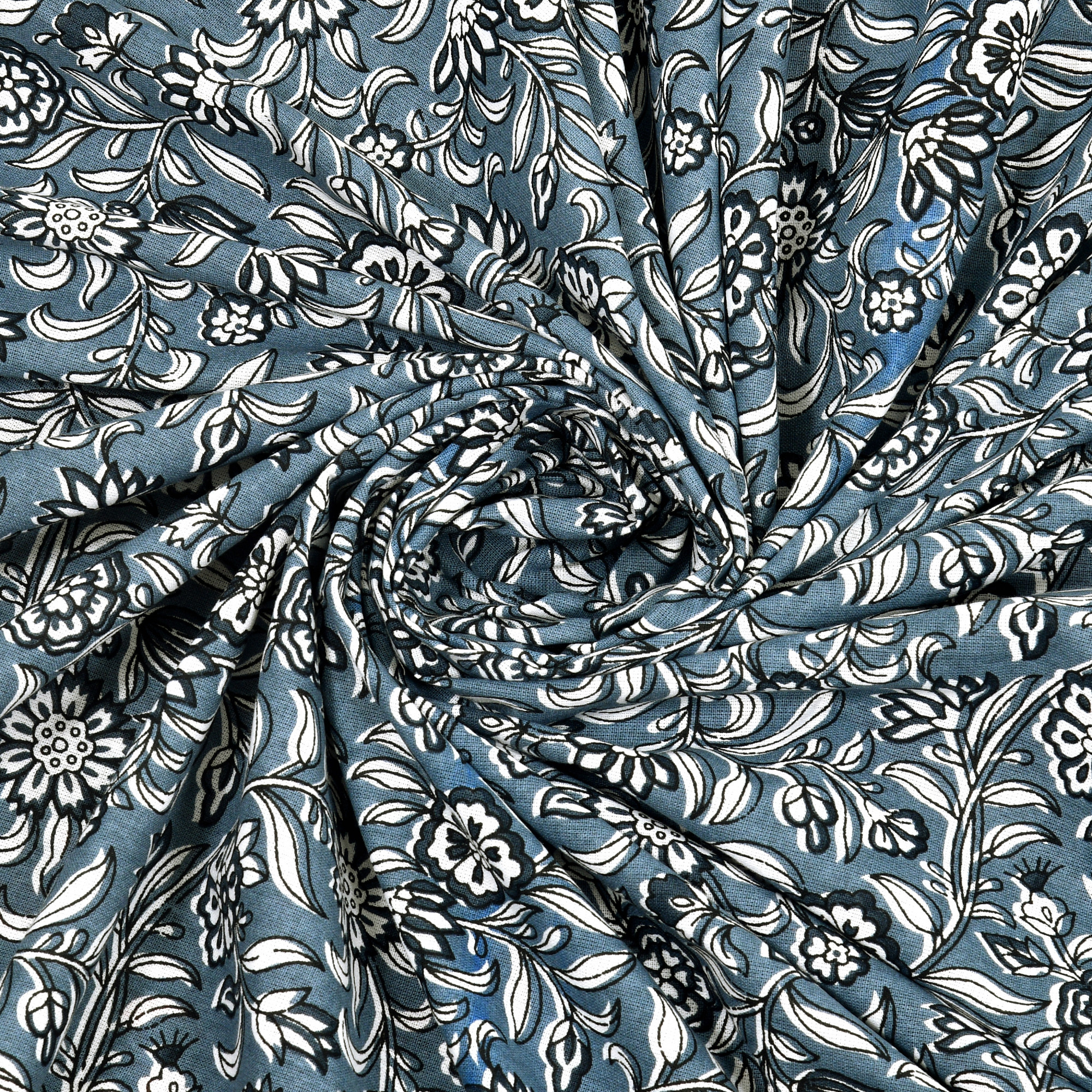 White Grey Floral 210 TC Pure Cotton Double Bedsheet with 2 Pillow Covers