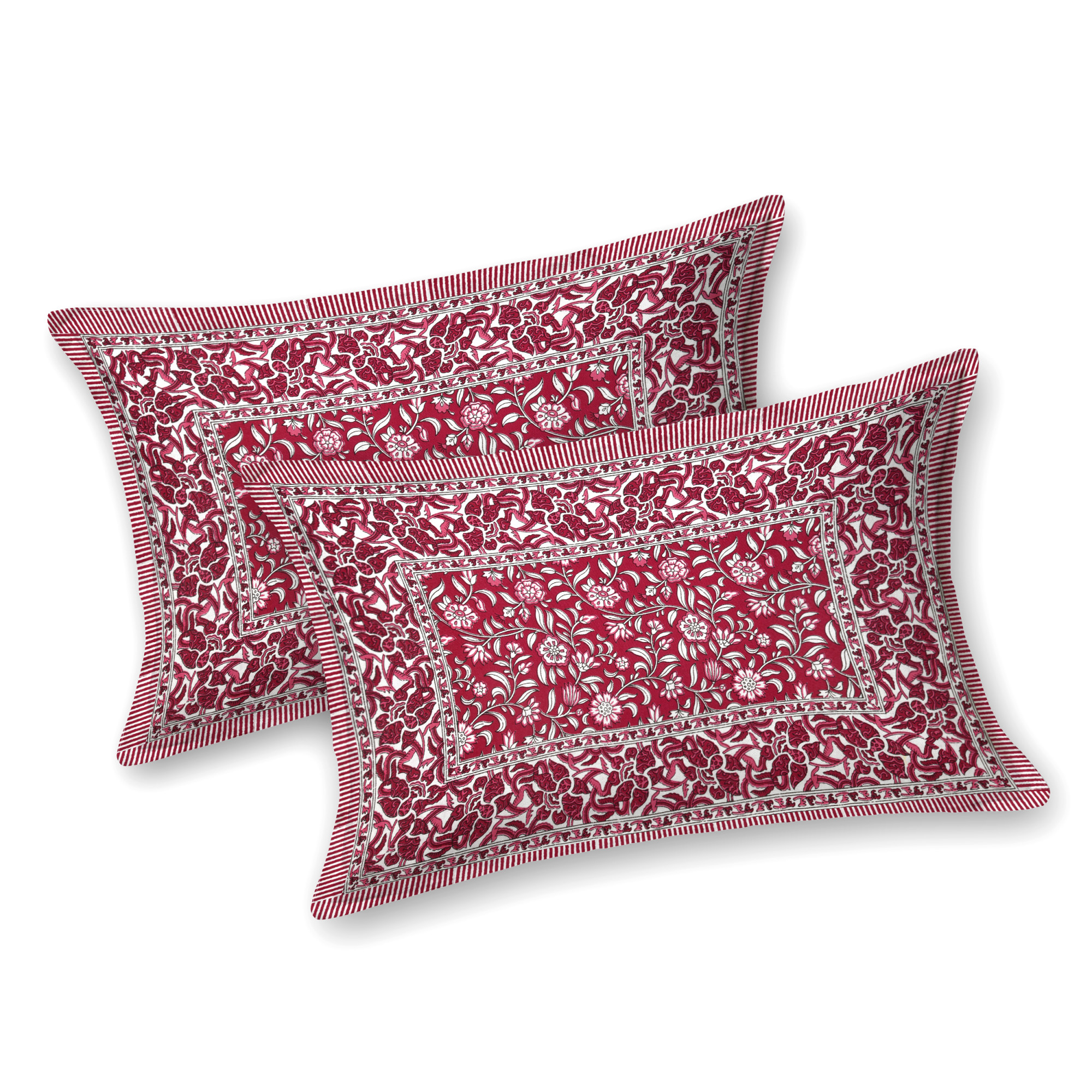 White Maroon Floral 210 TC Pure Cotton Double Bedsheet with 2 Pillow Covers