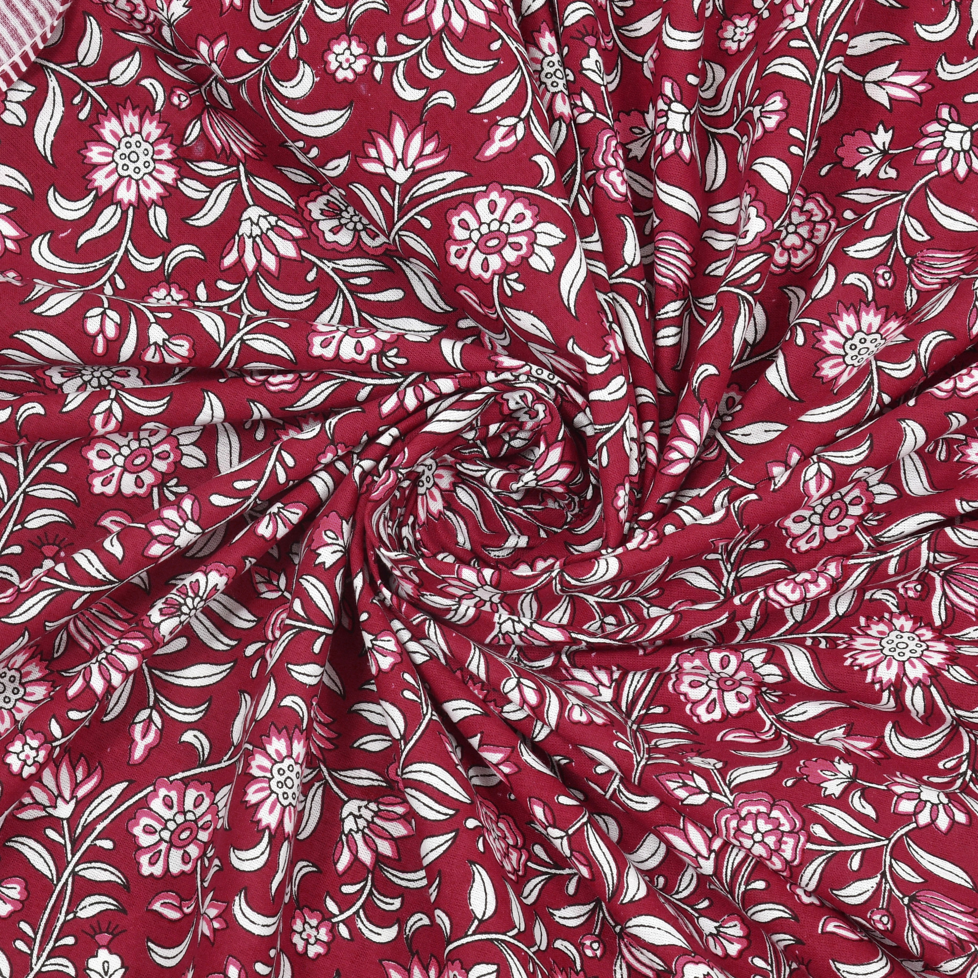 White  Maroon Floral 210 TC Pure Cotton Double Bedsheet with 2 Pillow Covers