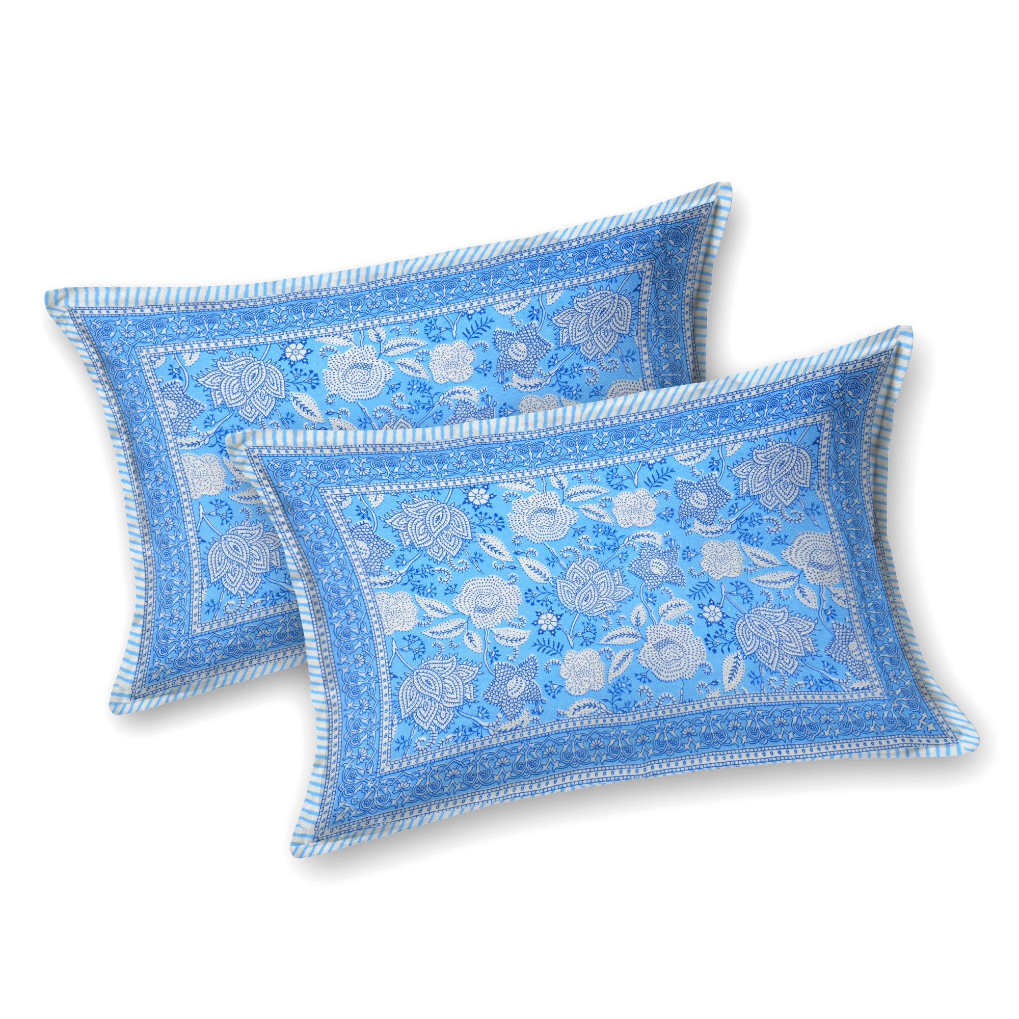 Blue White Floral 240 TC Pure Cotton Double Bedsheet with 2 Pillow Covers