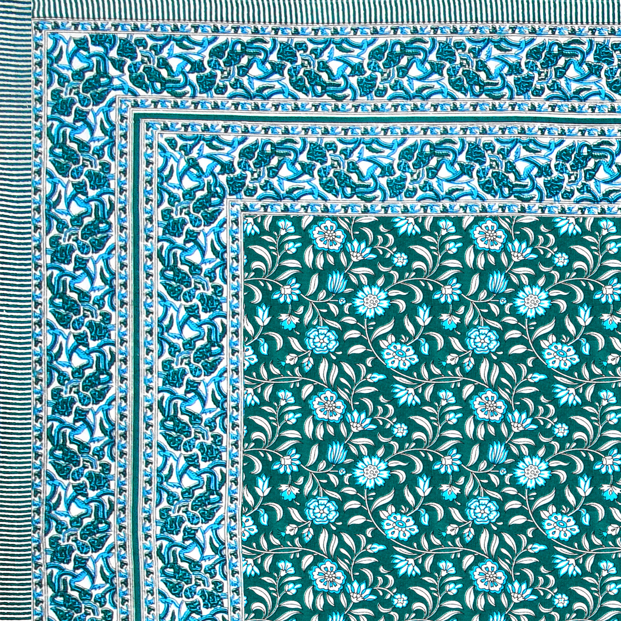 White Green Floral 210 TC Pure Cotton Double Bedsheet with 2 Pillow Covers