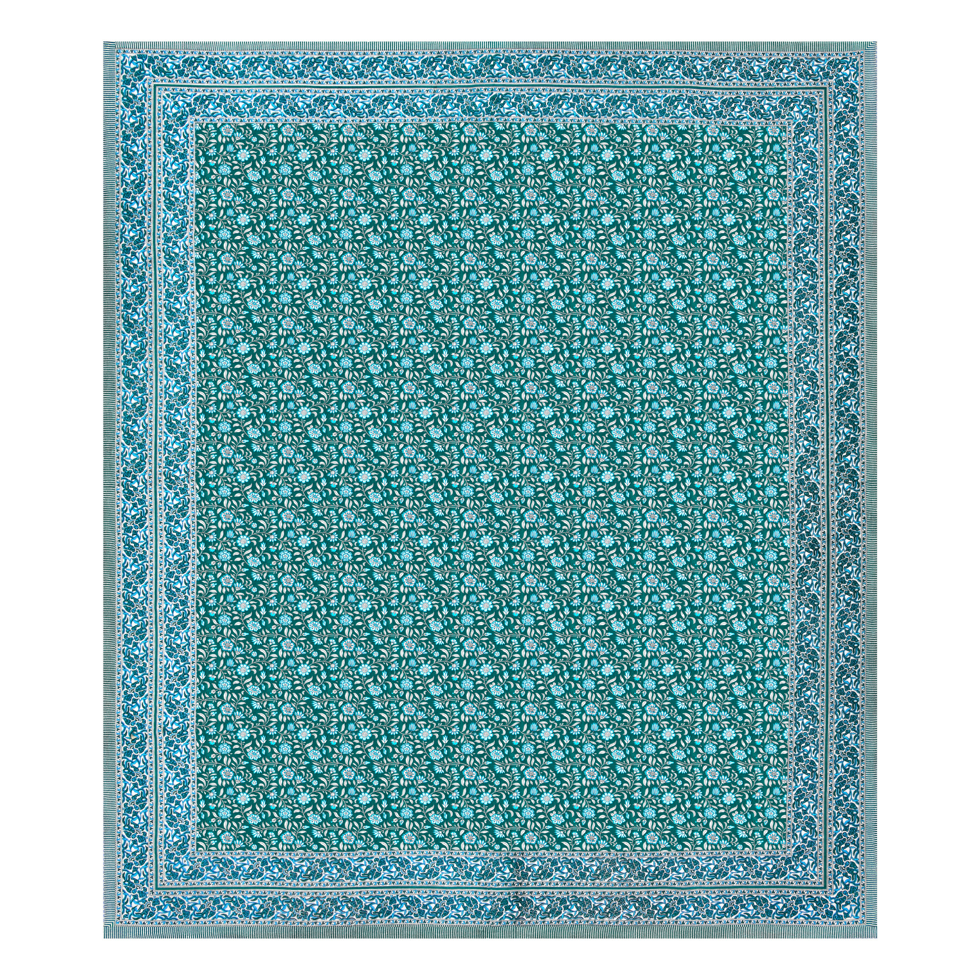 White Green Floral 210 TC Pure Cotton Double Bedsheet with 2 Pillow Covers