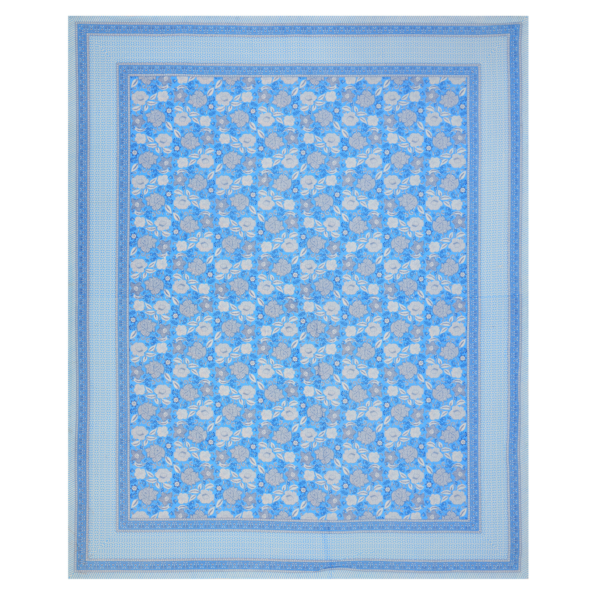 Blue White Floral 240 TC Pure Cotton Double Bedsheet with 2 Pillow Covers