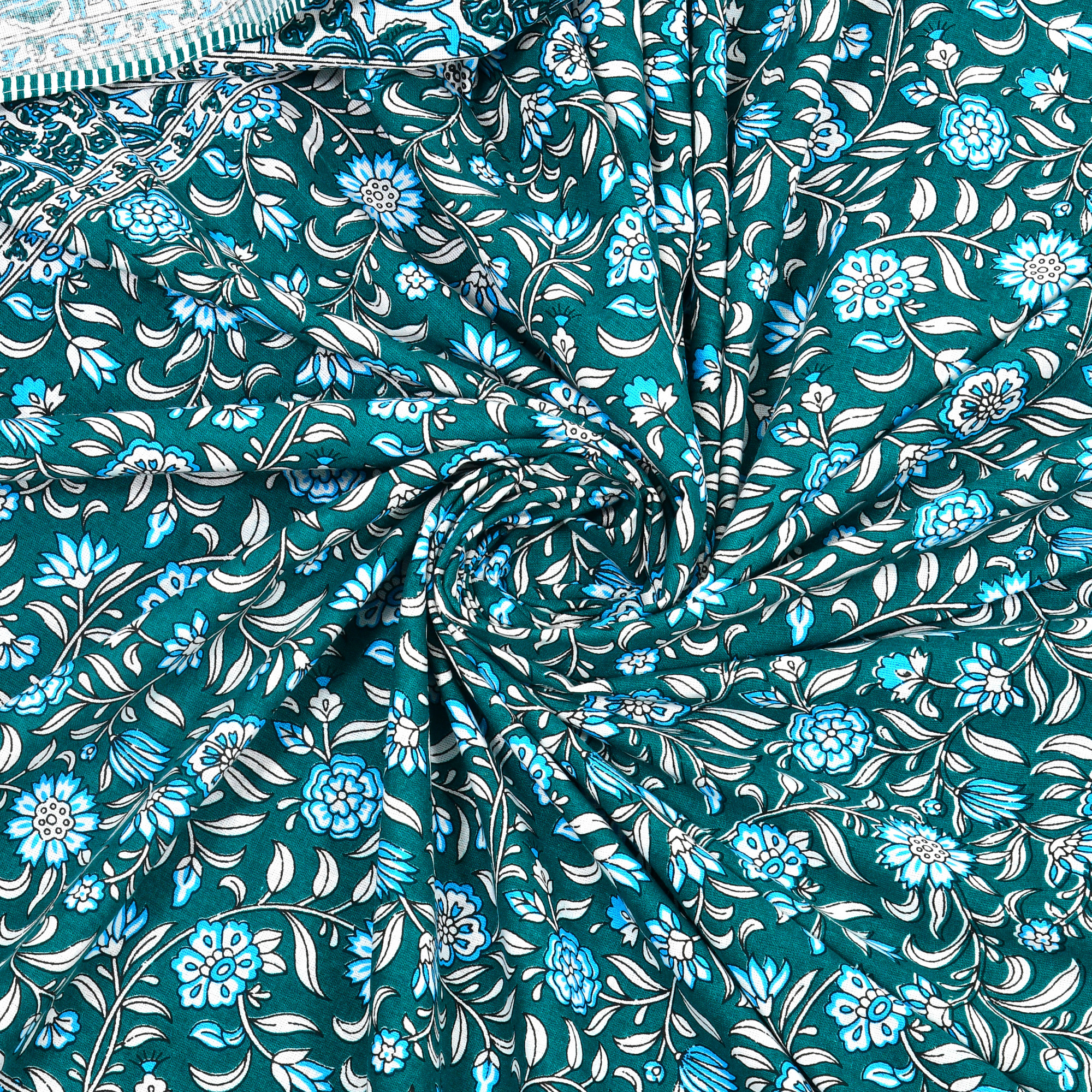 White Green Floral 210 TC Pure Cotton Double Bedsheet with 2 Pillow Covers