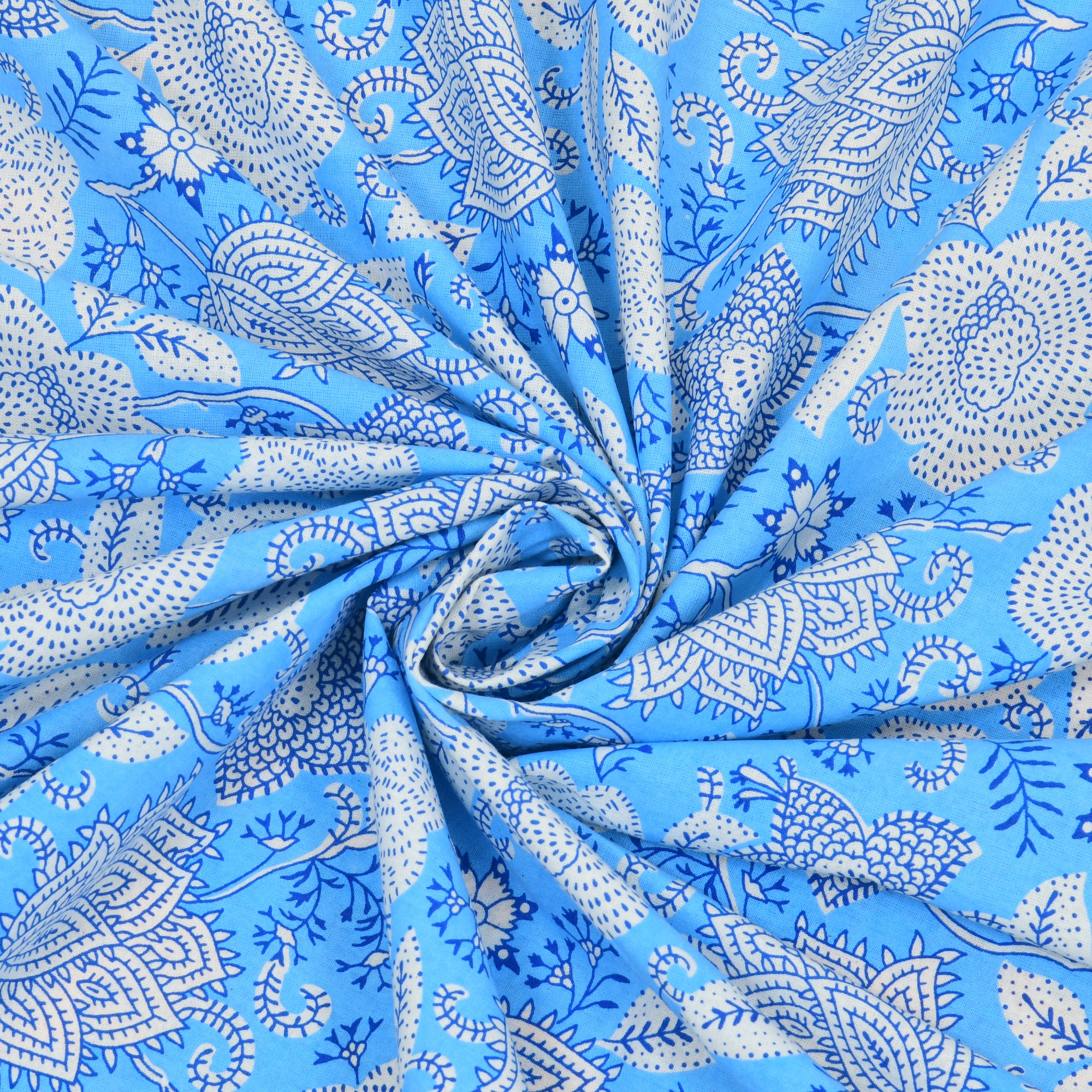 Blue White Floral 240 TC Pure Cotton Double Bedsheet with 2 Pillow Covers