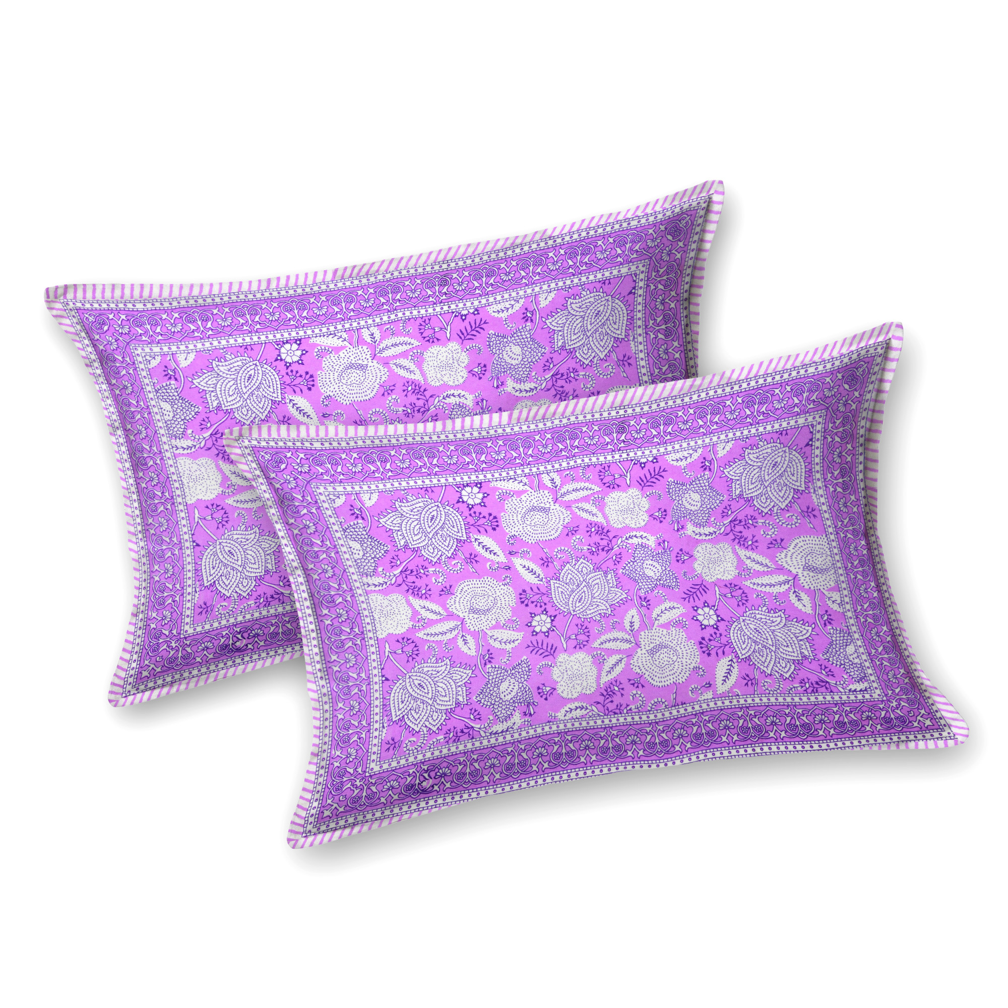 Purple White Floral 240 TC Pure Cotton Double Bedsheet with 2 Pillow Covers